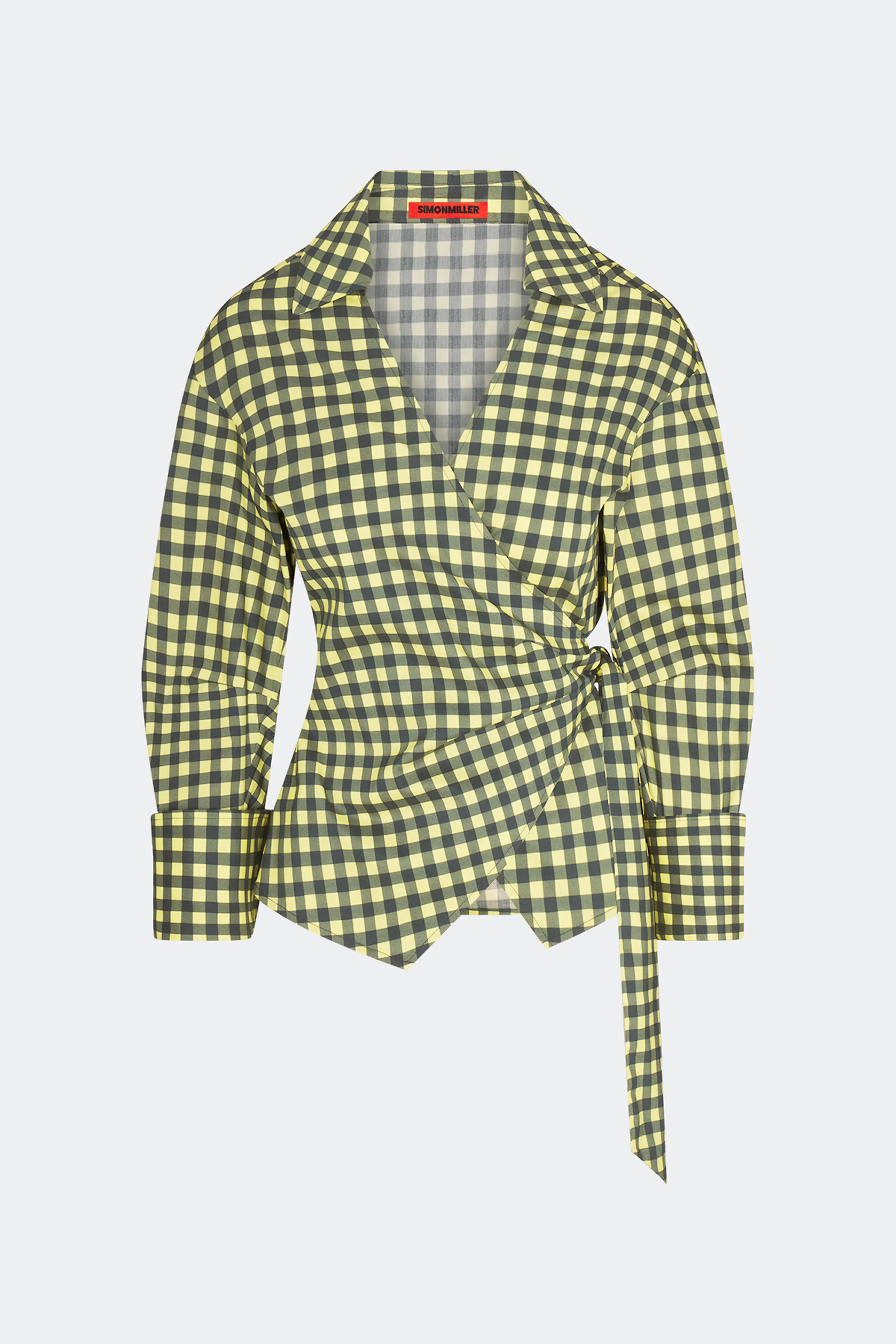 Anya Poplin Wrap Top In Peridot/Ebony Gingham - Image 3