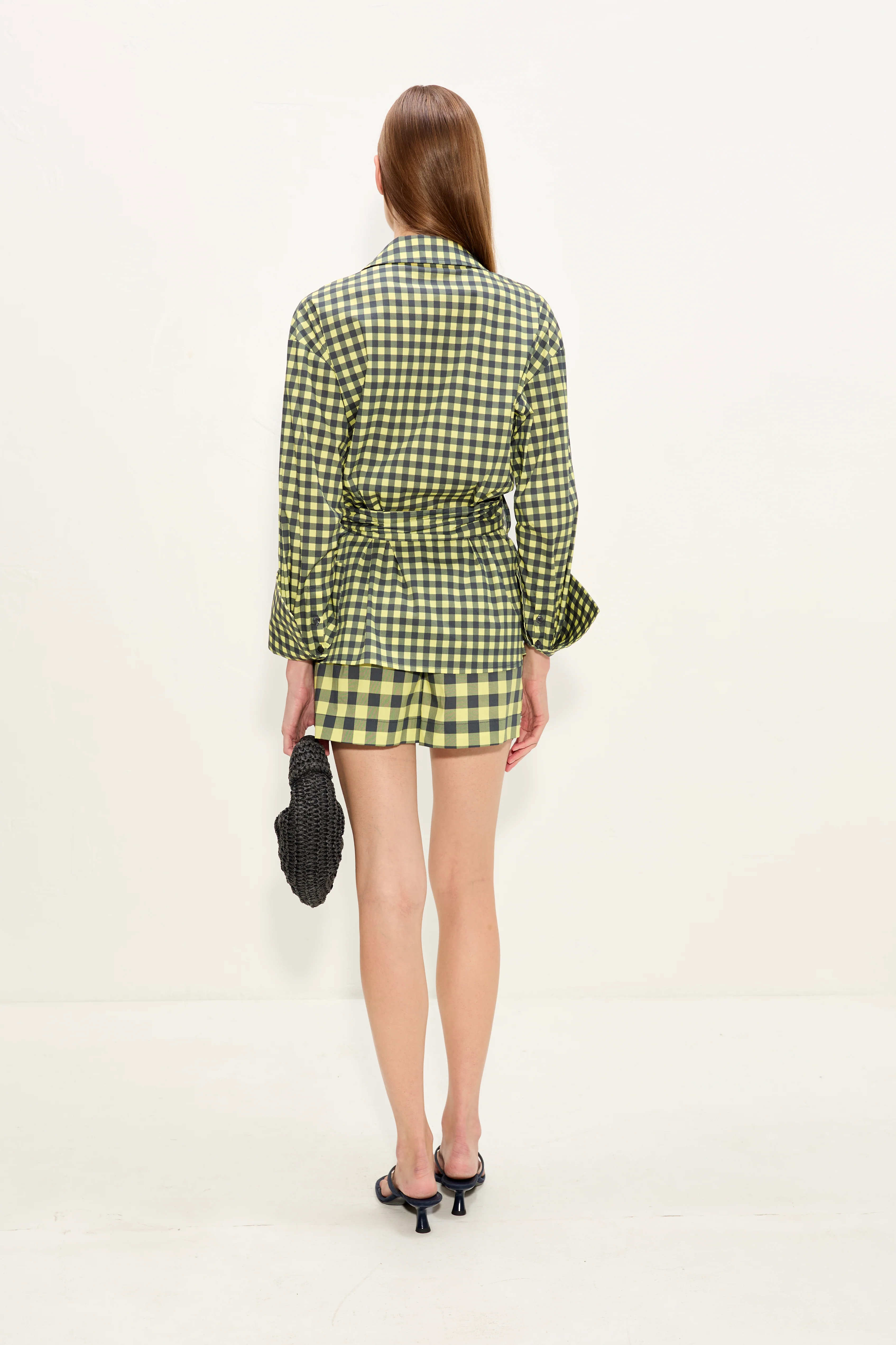 Anya Poplin Wrap Top In Peridot/Ebony Gingham - Image 5
