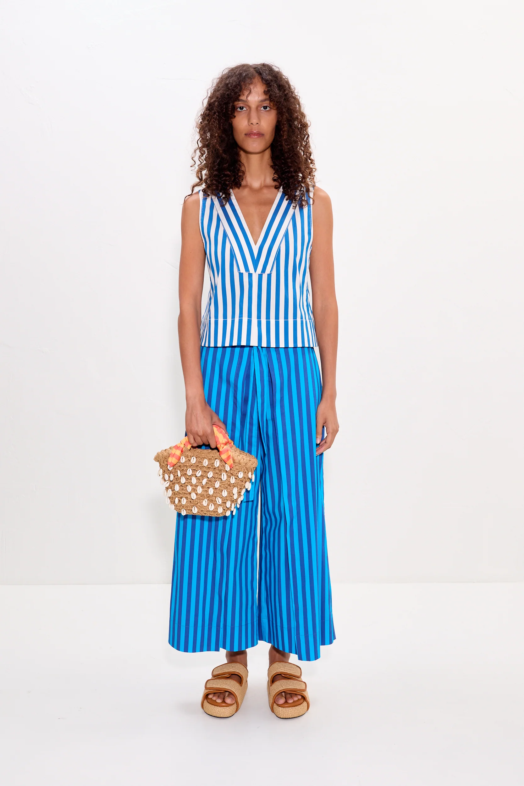 Arro Sleeveless Poplin Top in Blue Stripe - Image 2