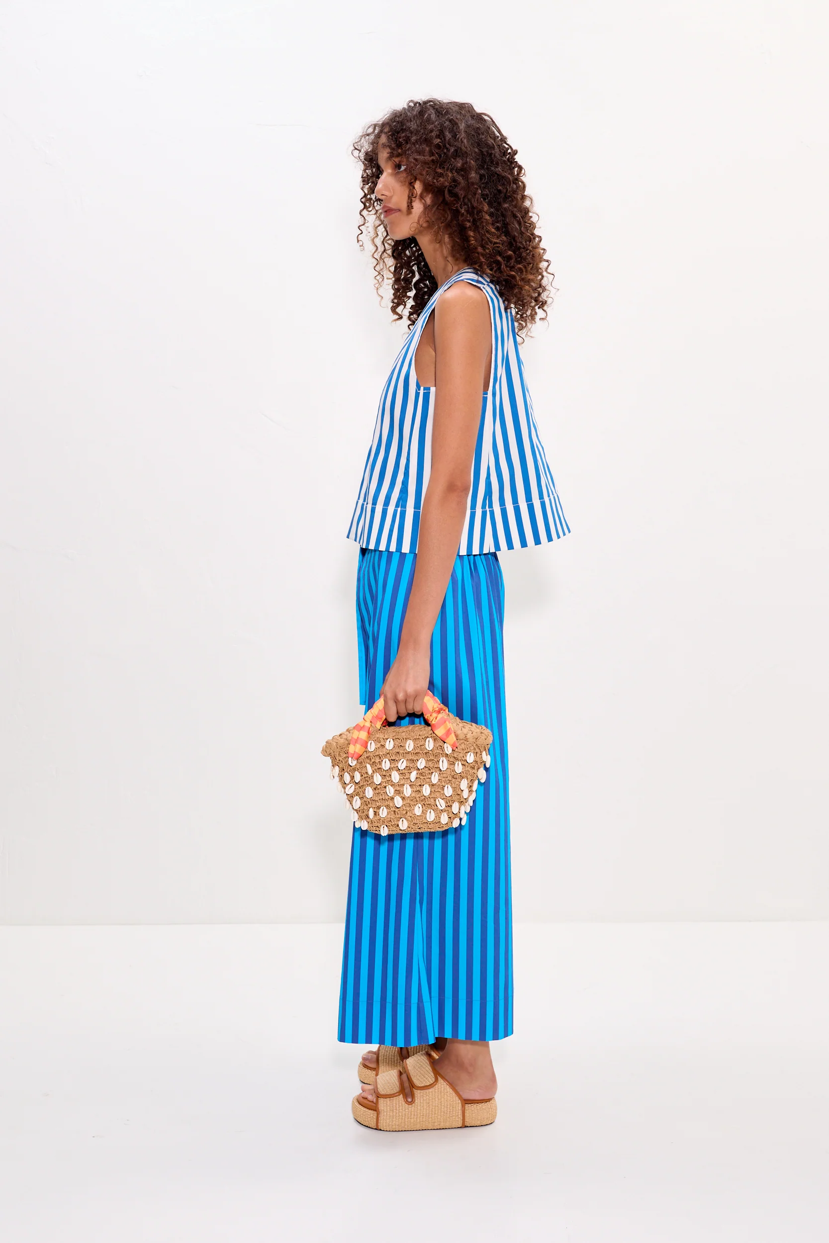 Arro Sleeveless Poplin Top in Blue Stripe - Image 3