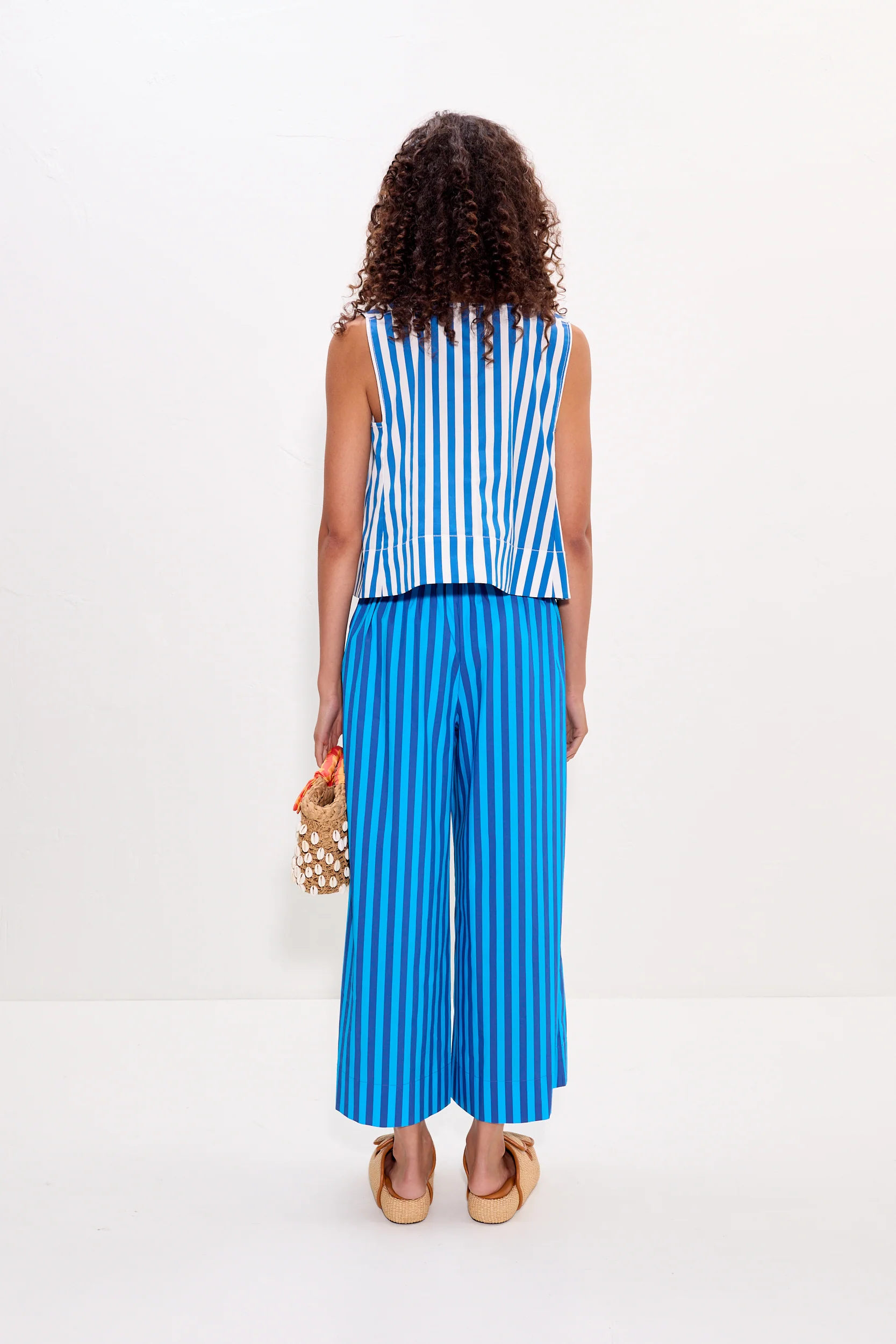 Arro Sleeveless Poplin Top in Blue Stripe - Image 4