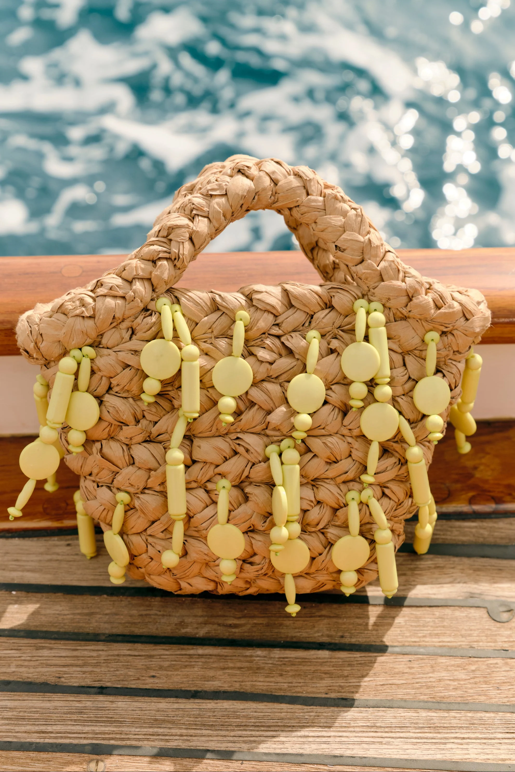 Beaded Shelly Bag in Natural/Lime - Image 3