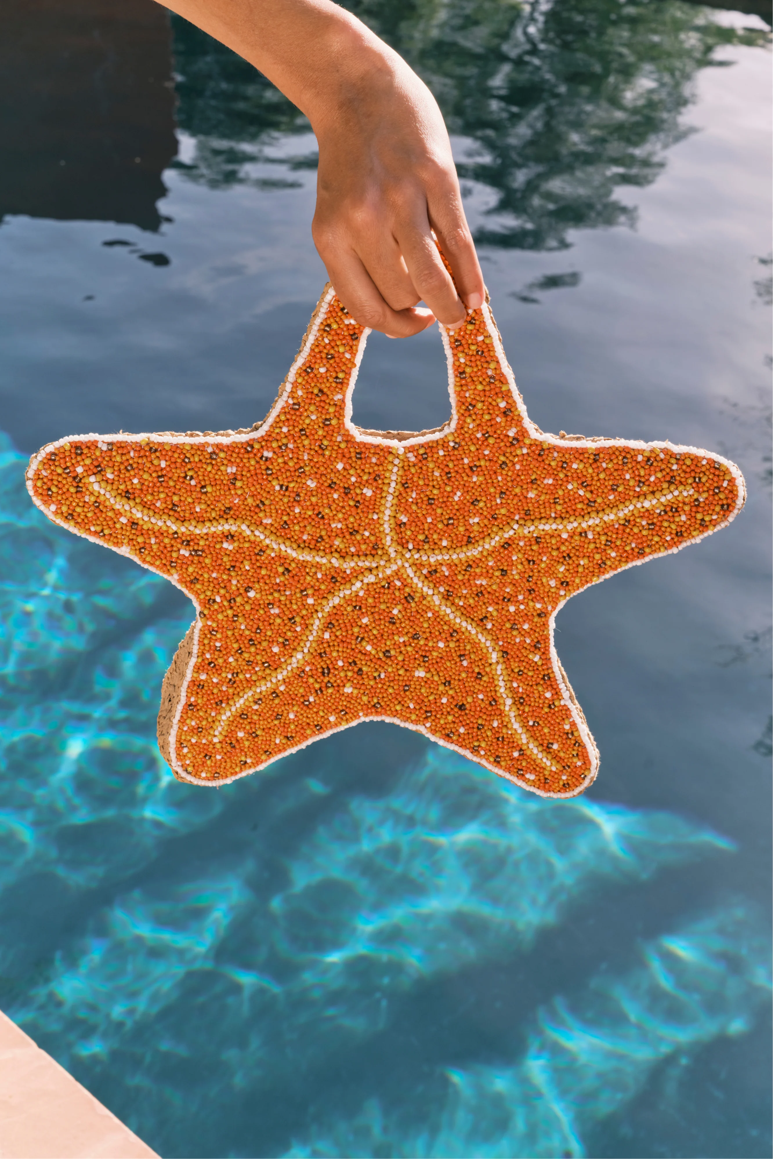 Beaded Starfish Bag In Orange/Natural