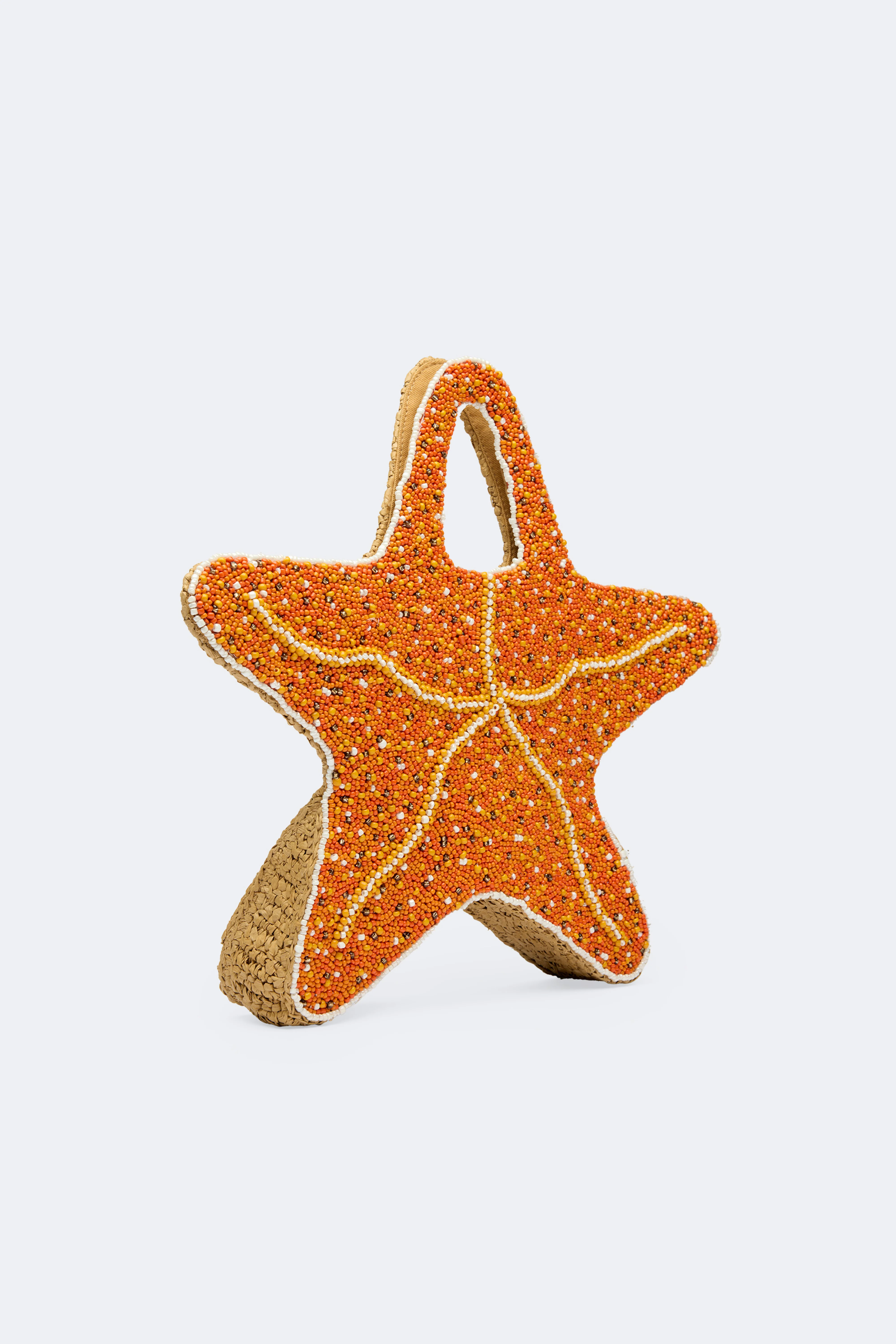 Beaded Starfish Bag In Orange/Natural - Image 3