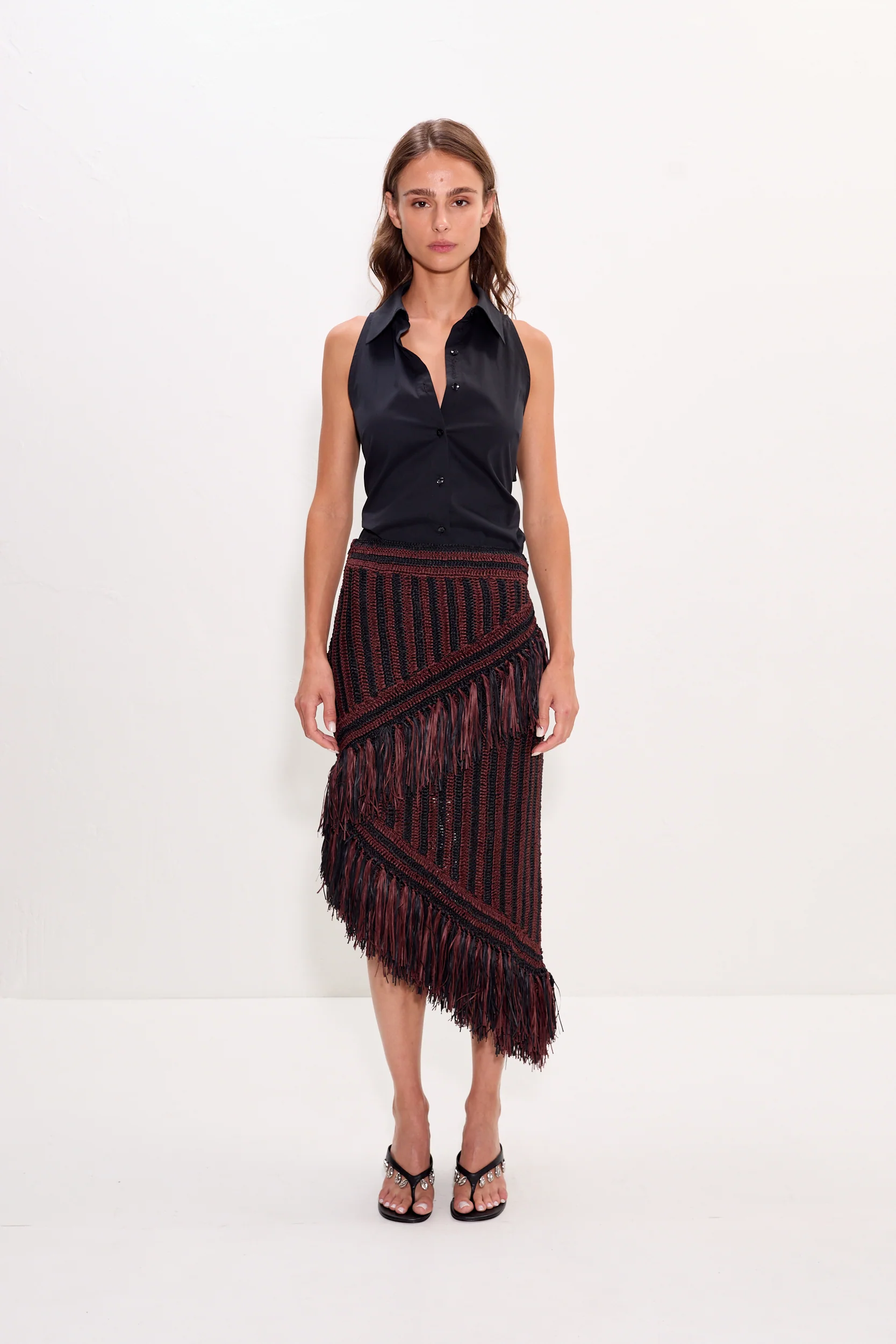 Beja Midi Skirt in Choco Brown/Black Combo - Image 5