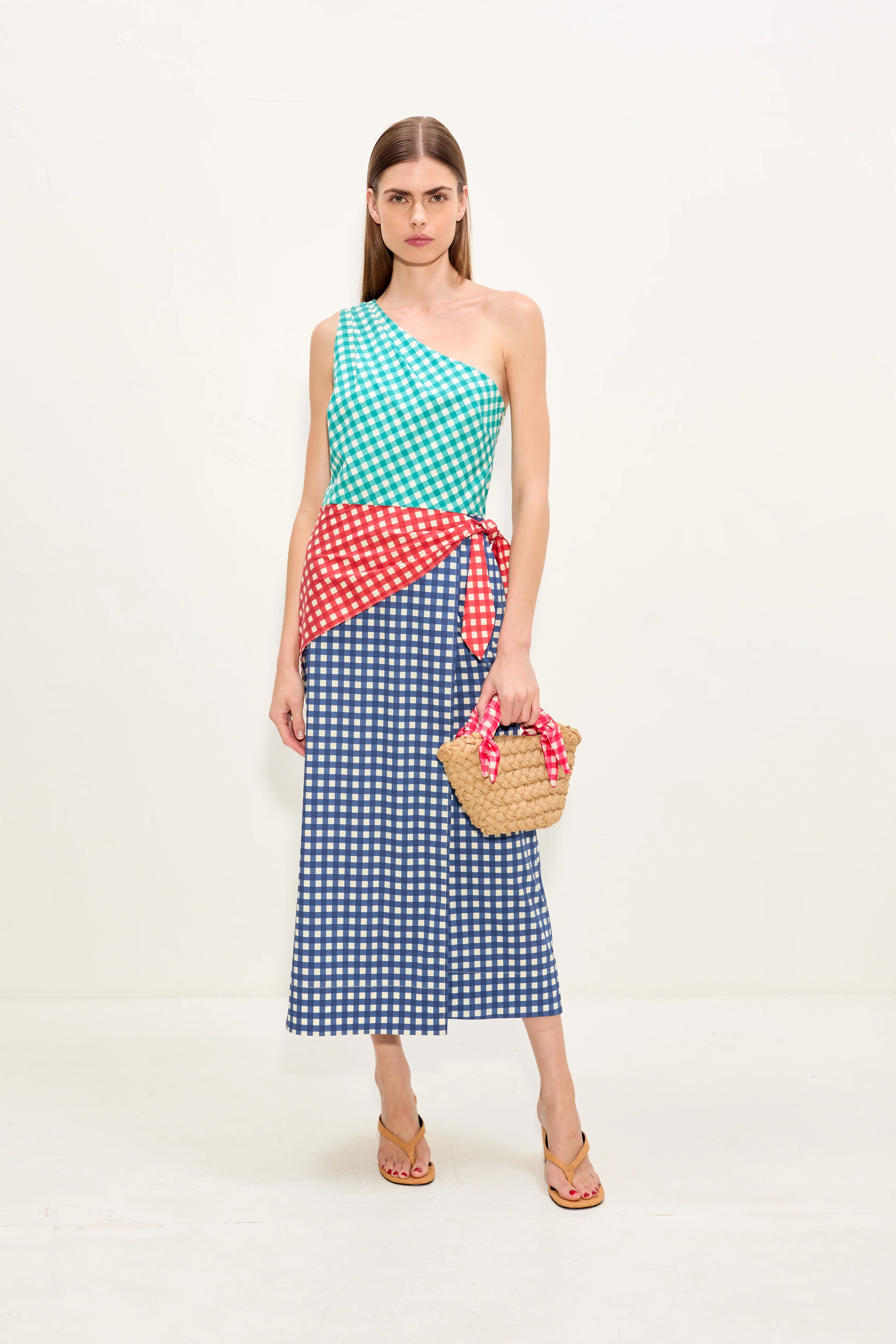 Belem Poplin Midi Dress In Teal Gingham Multi - Image 2