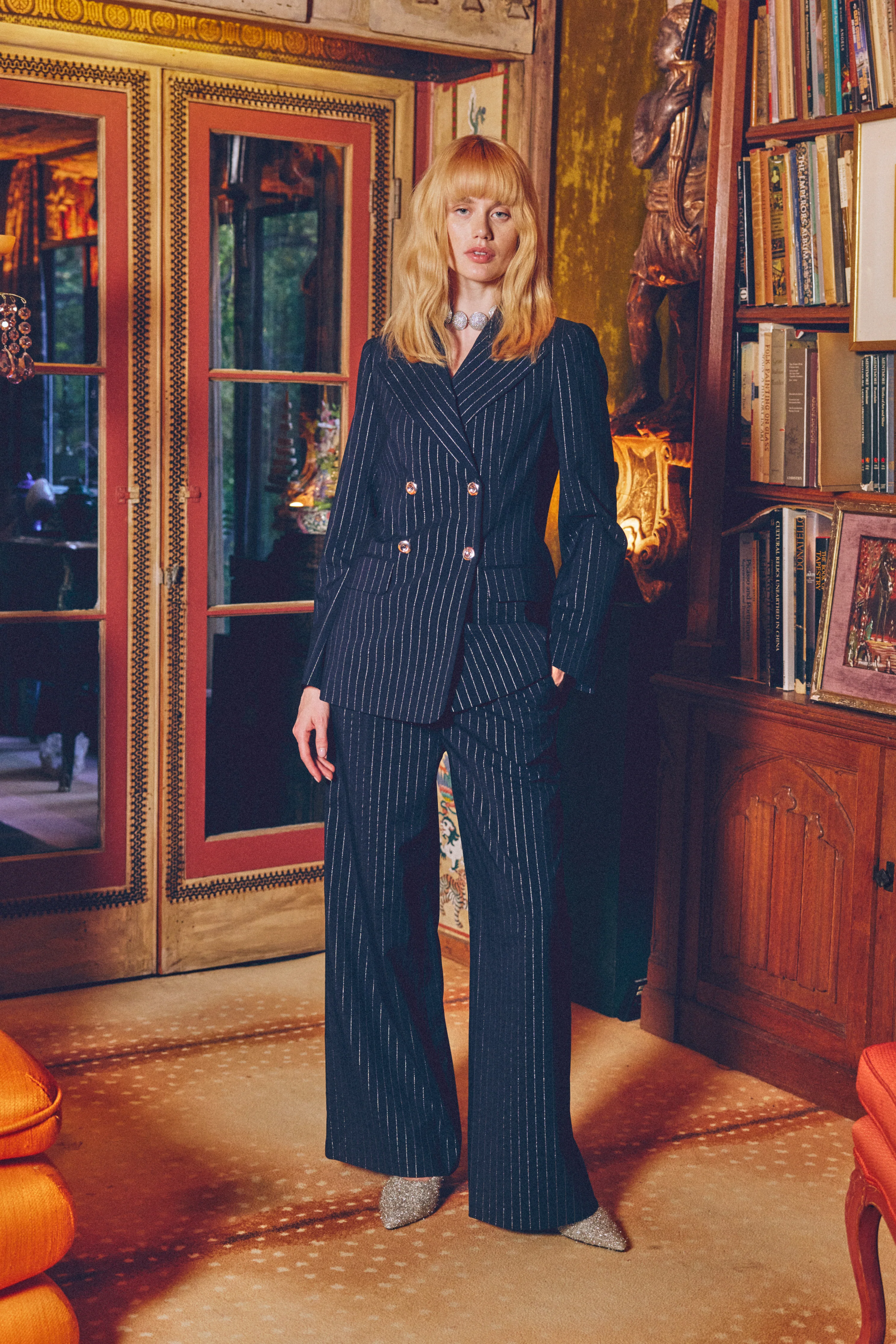 Bloo Pinstripe Pant In Navy Metallic Pinstripe - Image 2