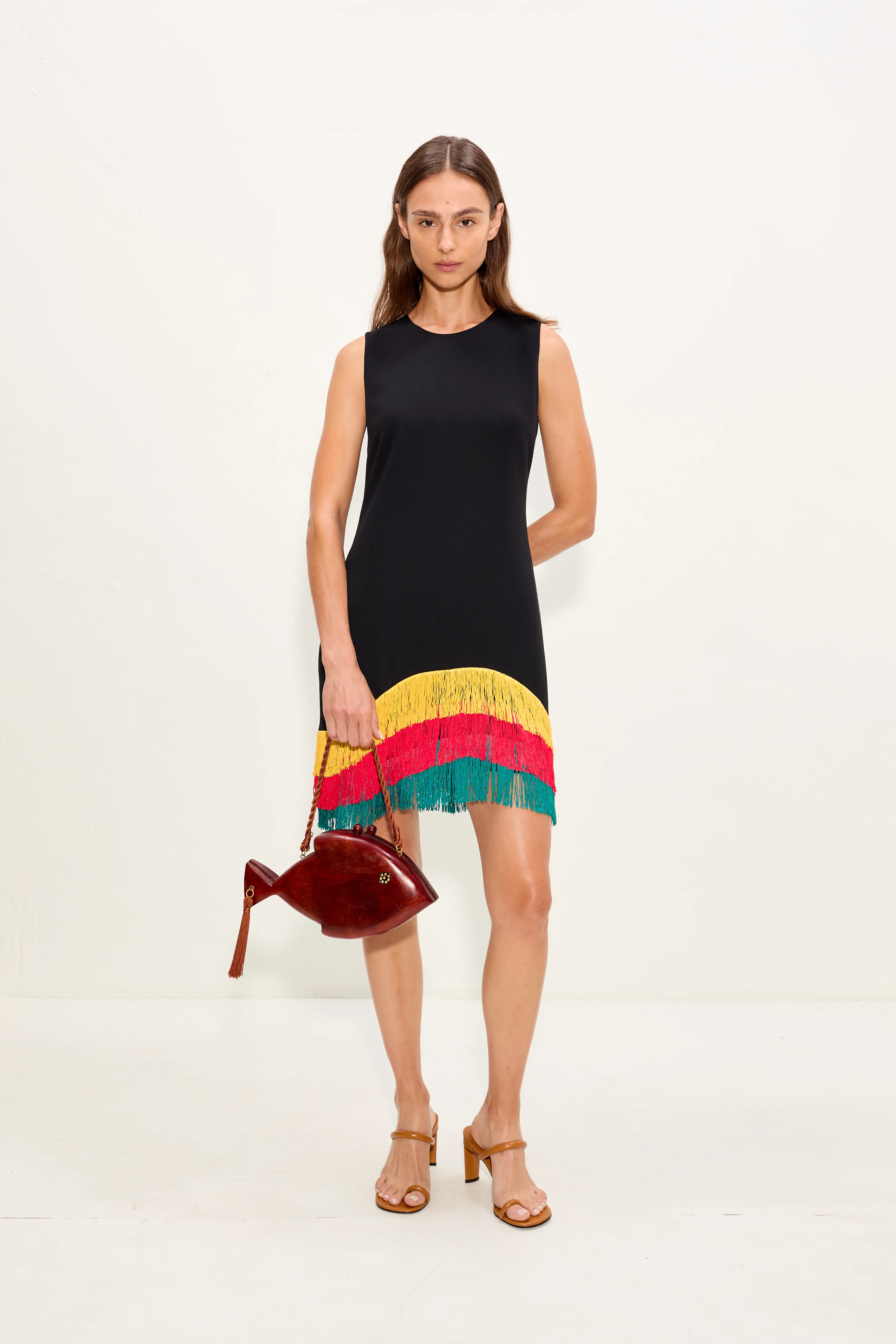 Bowie Fringe Mini Dress In Black Multi - Image 3