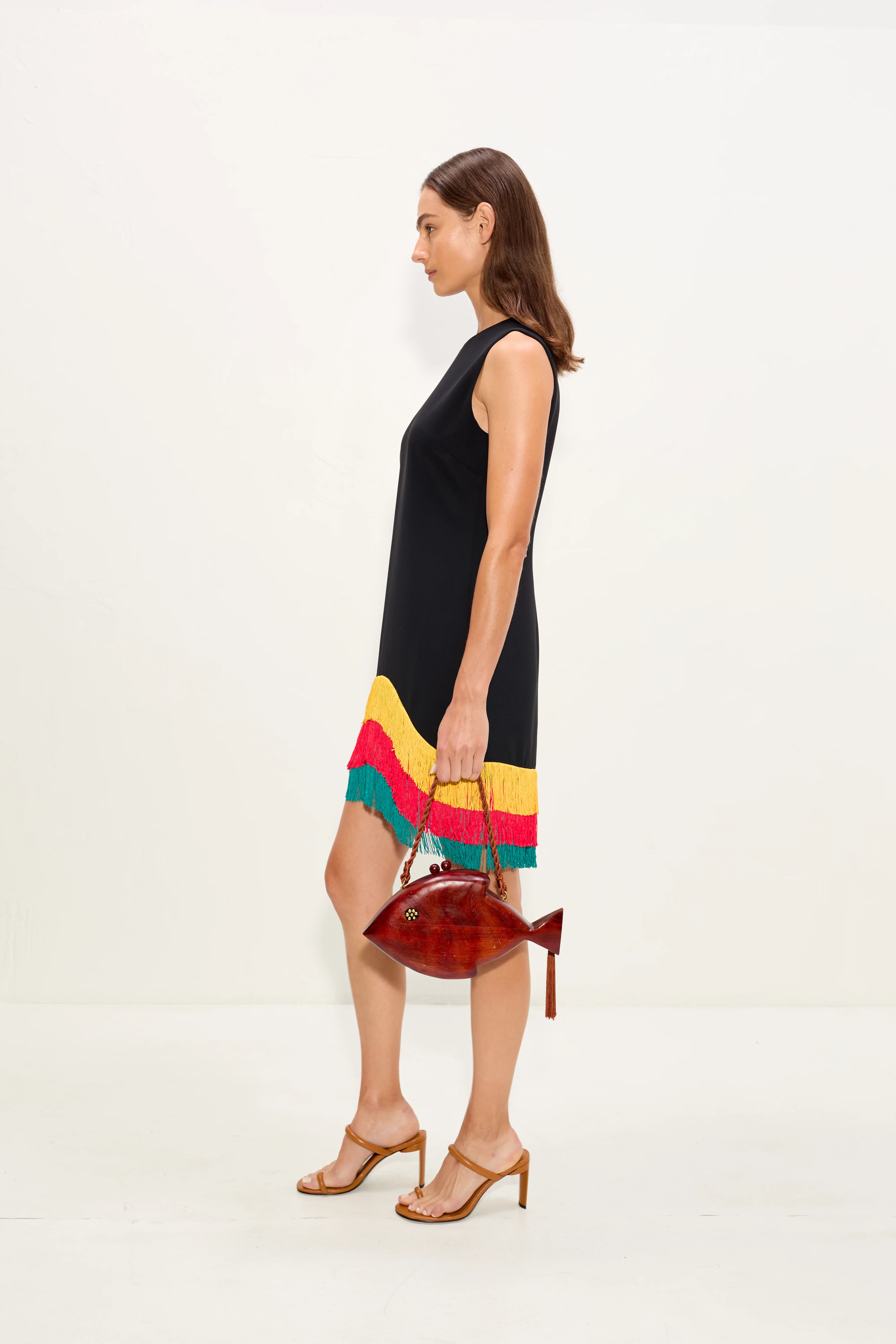 Bowie Fringe Mini Dress In Black Multi - Image 4
