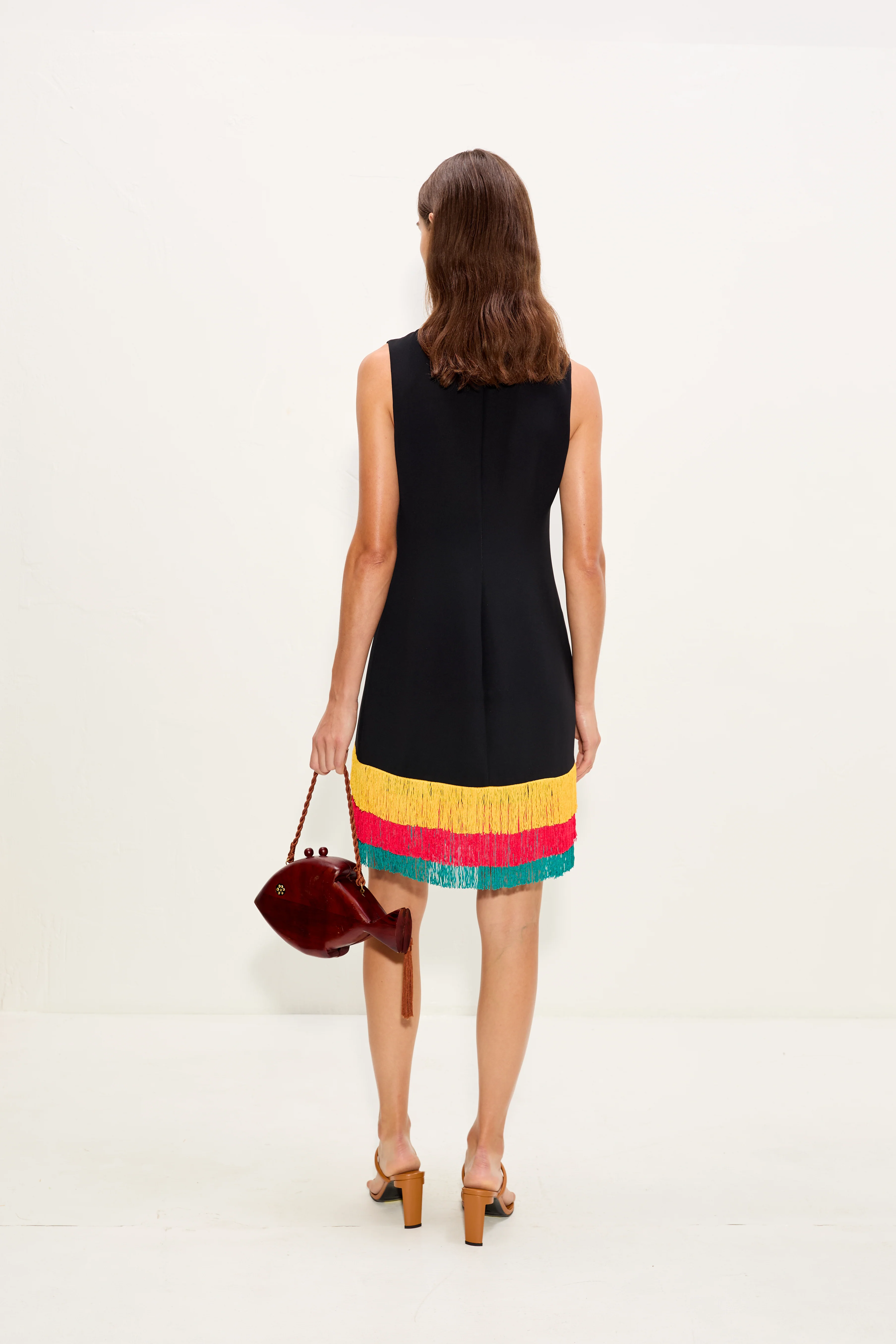 Bowie Fringe Mini Dress In Black Multi - Image 5