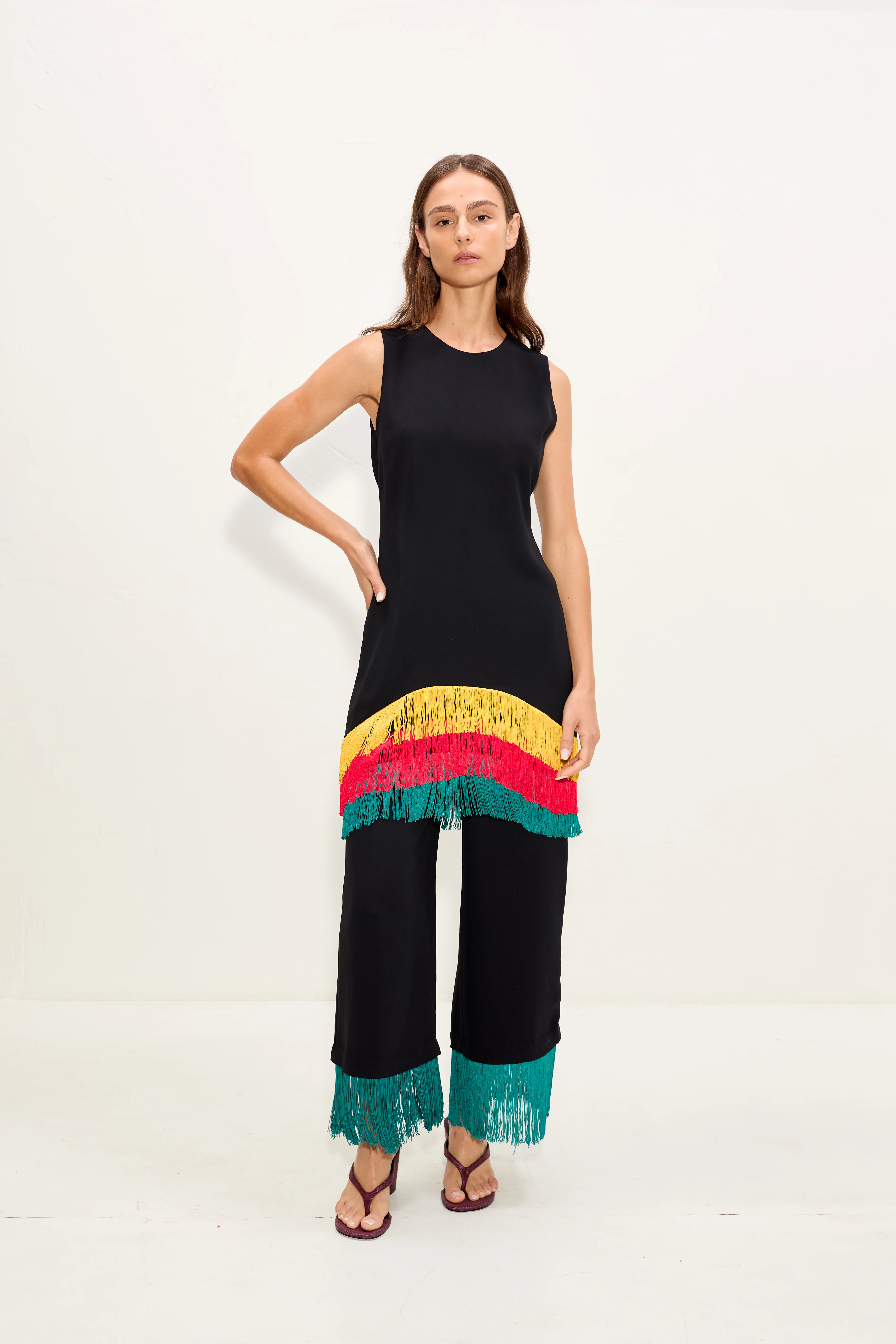Bowie Fringe Mini Dress In Black Multi - Image 6