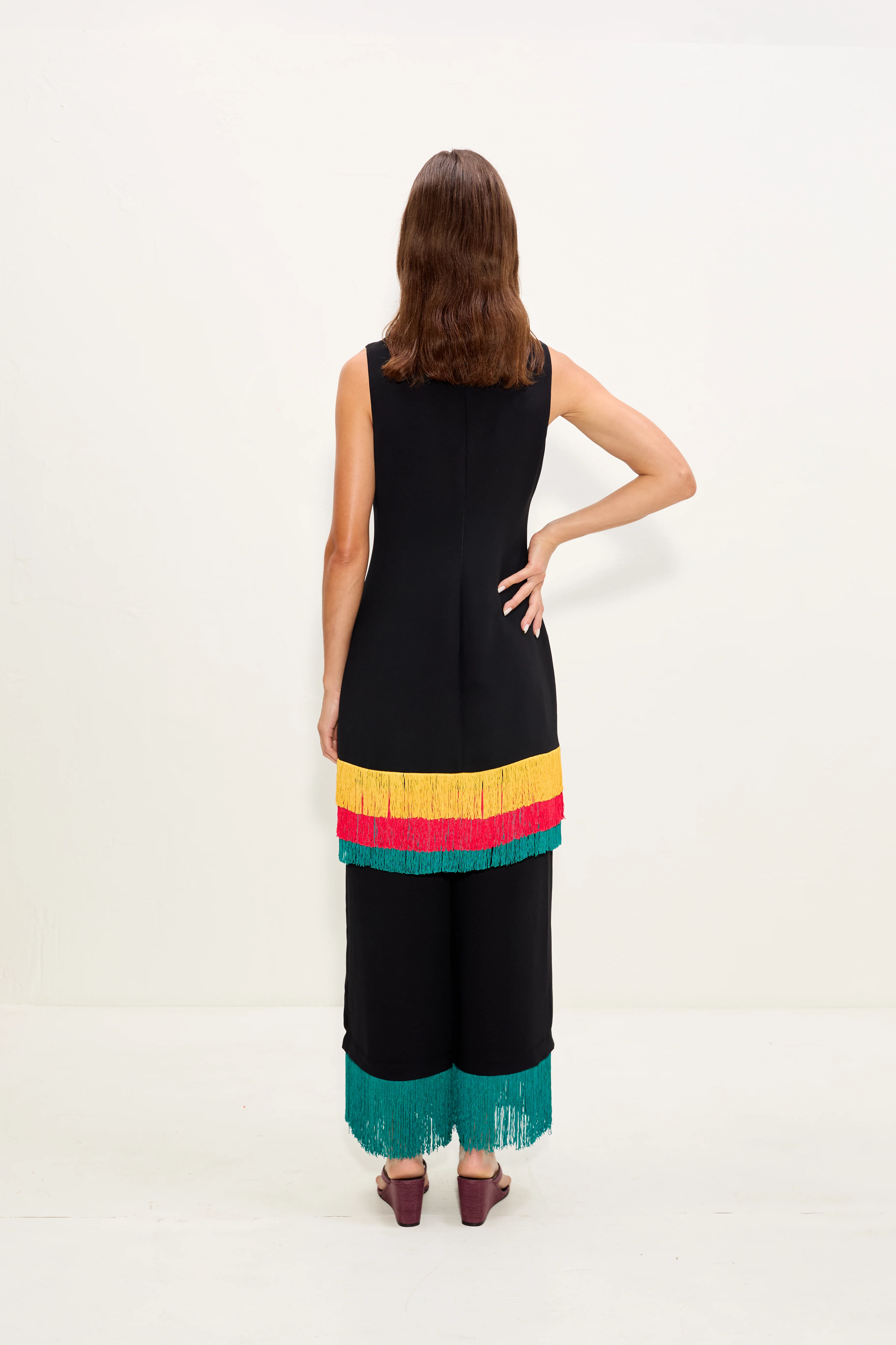 Bowie Fringe Mini Dress In Black Multi - Image 7