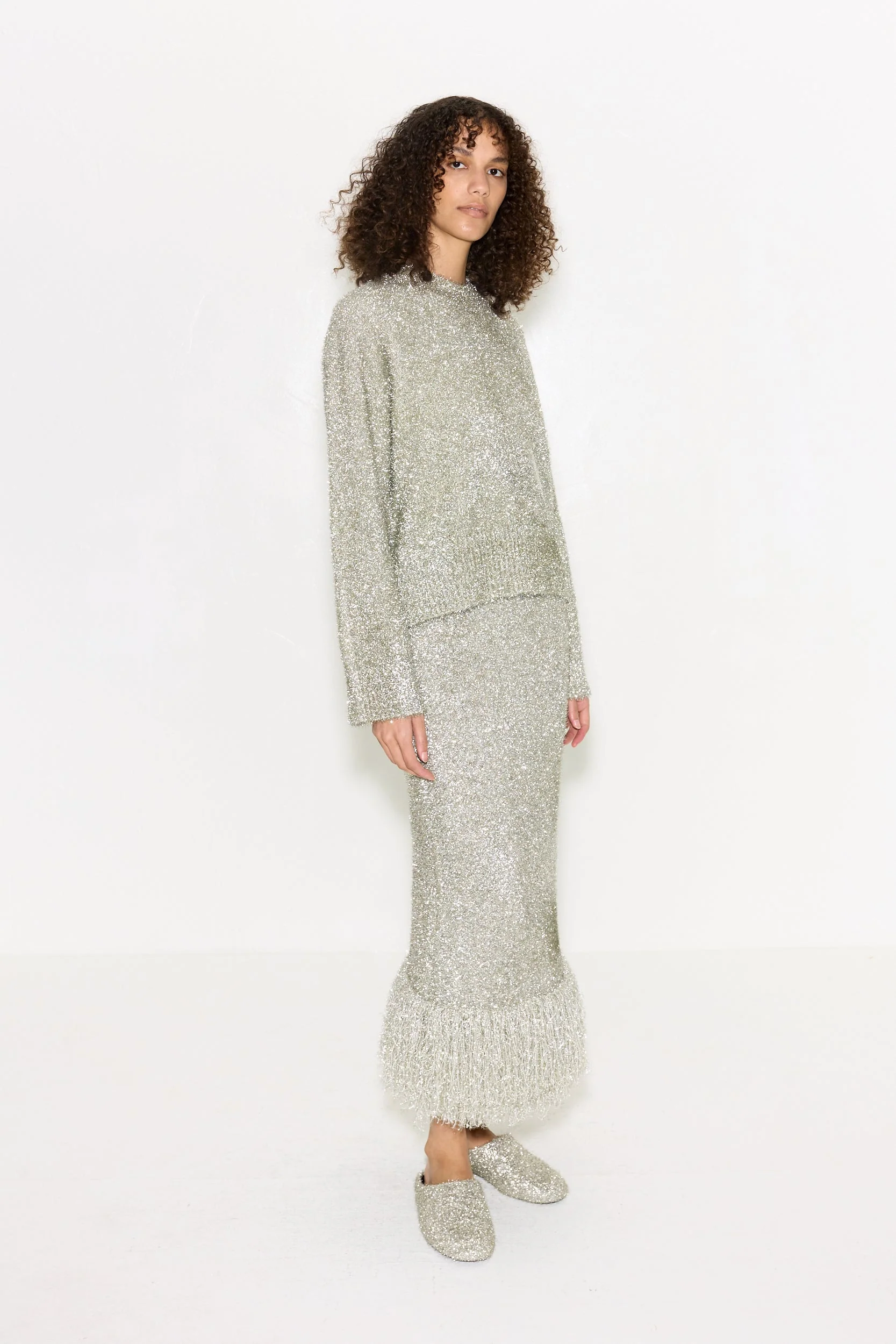 Brink Tinsel Knit Skirt In Satellite Silver - Image 3
