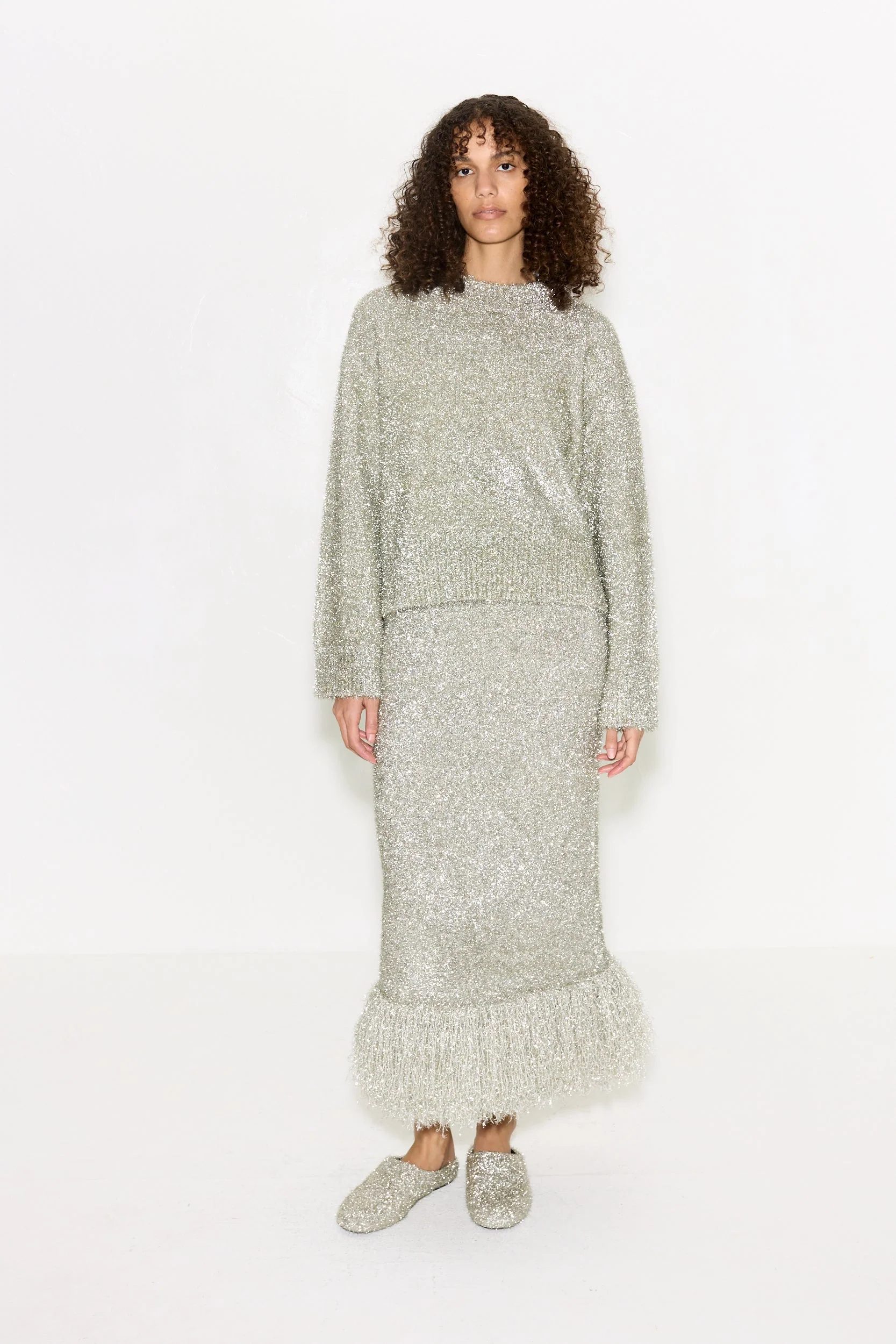 Brink Tinsel Knit Skirt In Satellite Silver - Image 4