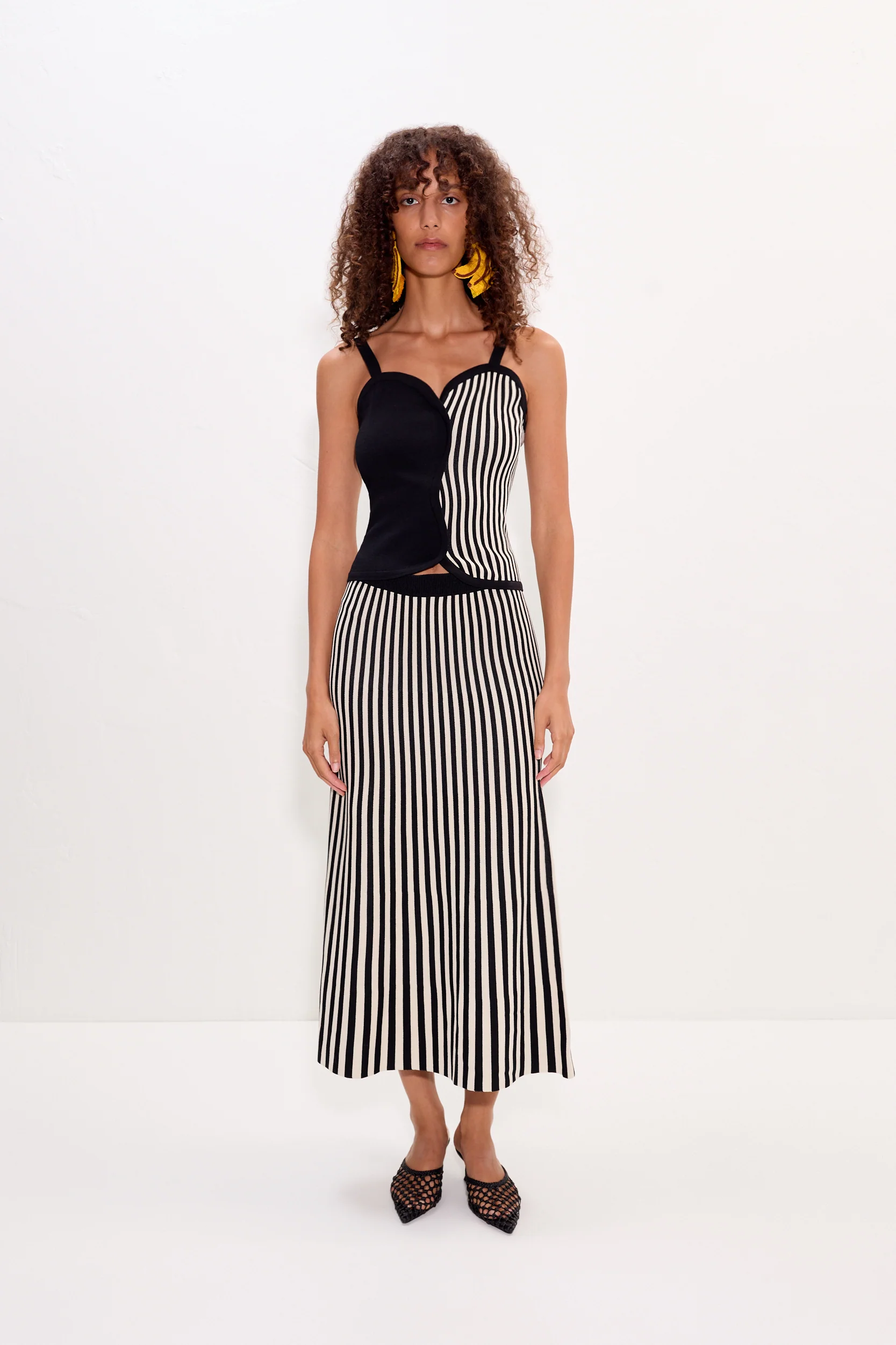 Clancy Knit Maxi Skirt in Black/White Stripe - Image 2