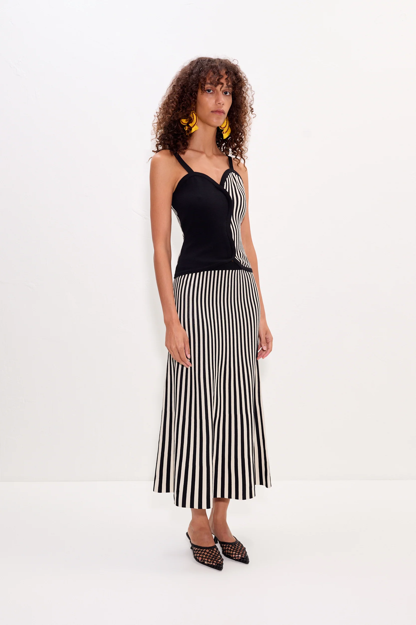 Clancy Knit Maxi Skirt in Black/White Stripe - Image 5