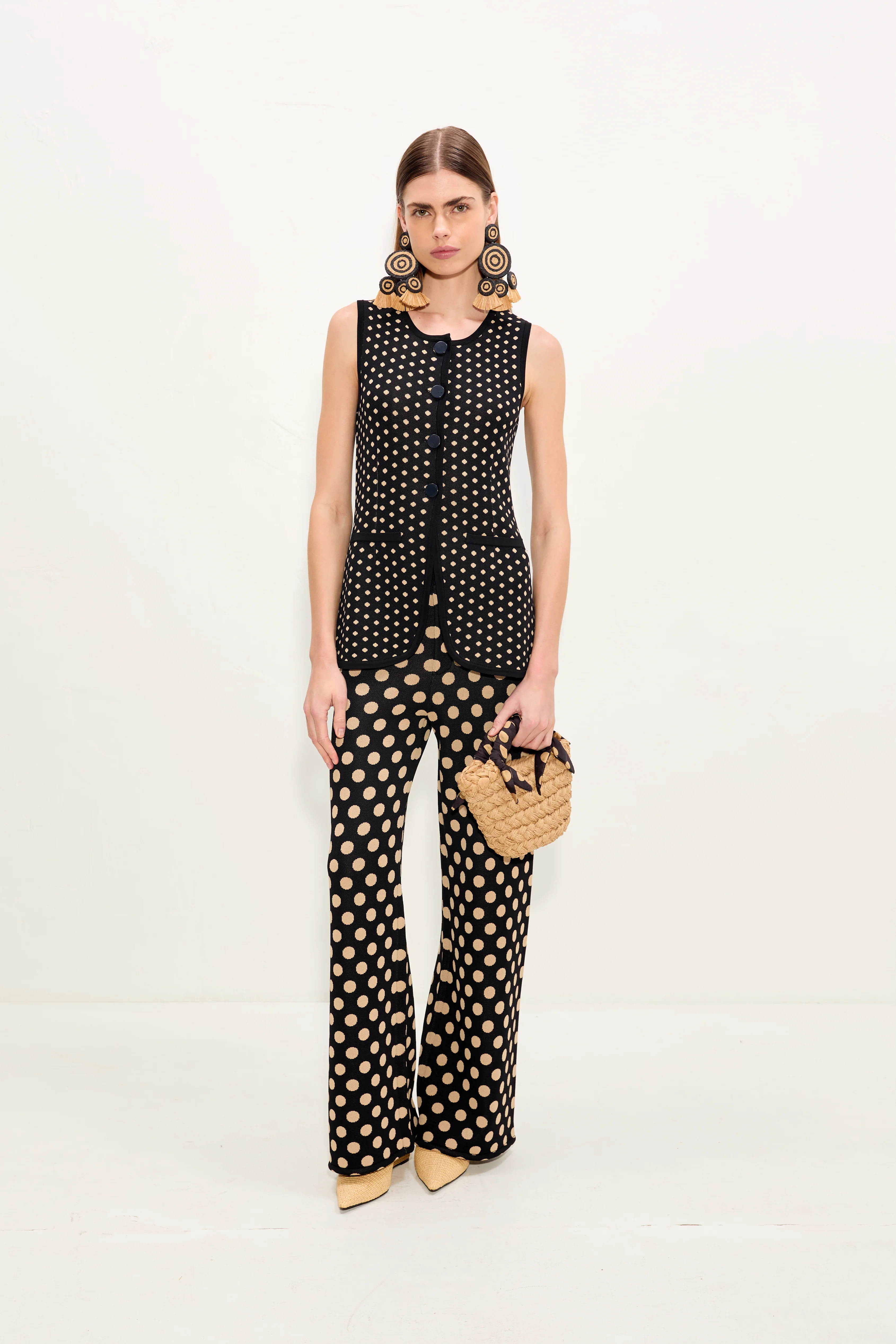 Del Mar Knit Vest In Black/Tan Polka Dot - Image 2