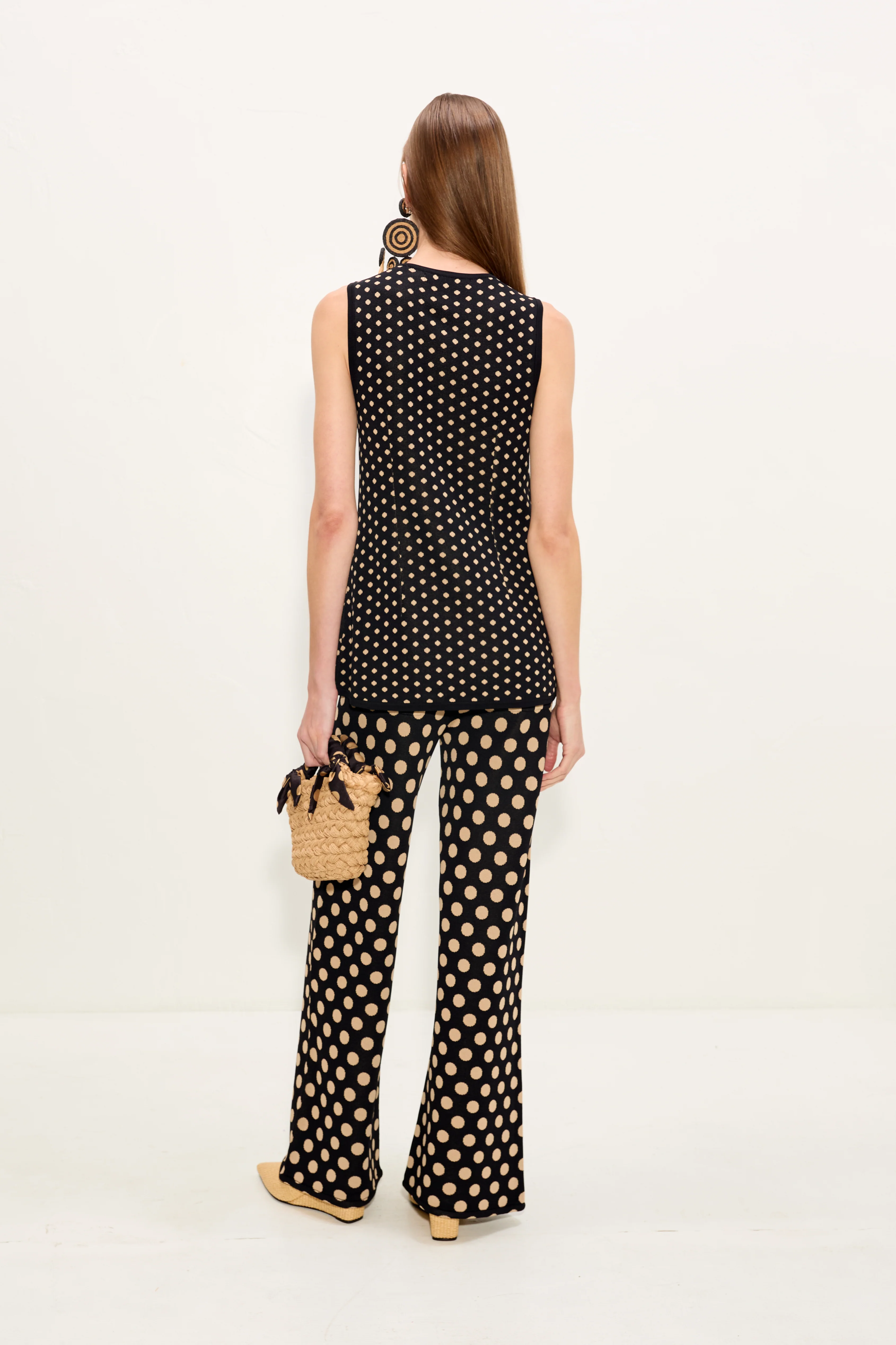 Del Mar Knit Vest In Black/Tan Polka Dot - Image 4
