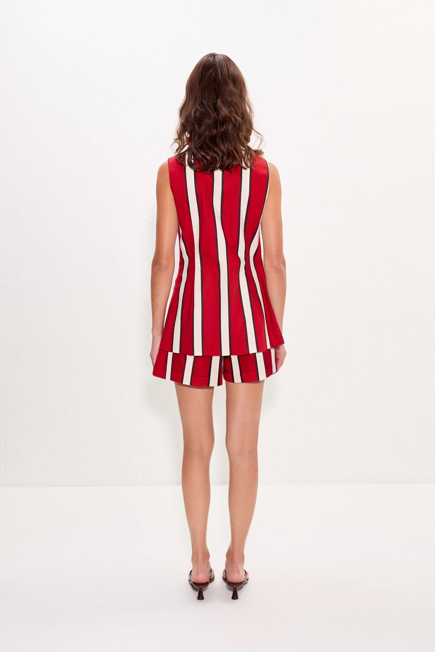 Del Mar Linen Vest in Venetian Red Stripe - Image 4