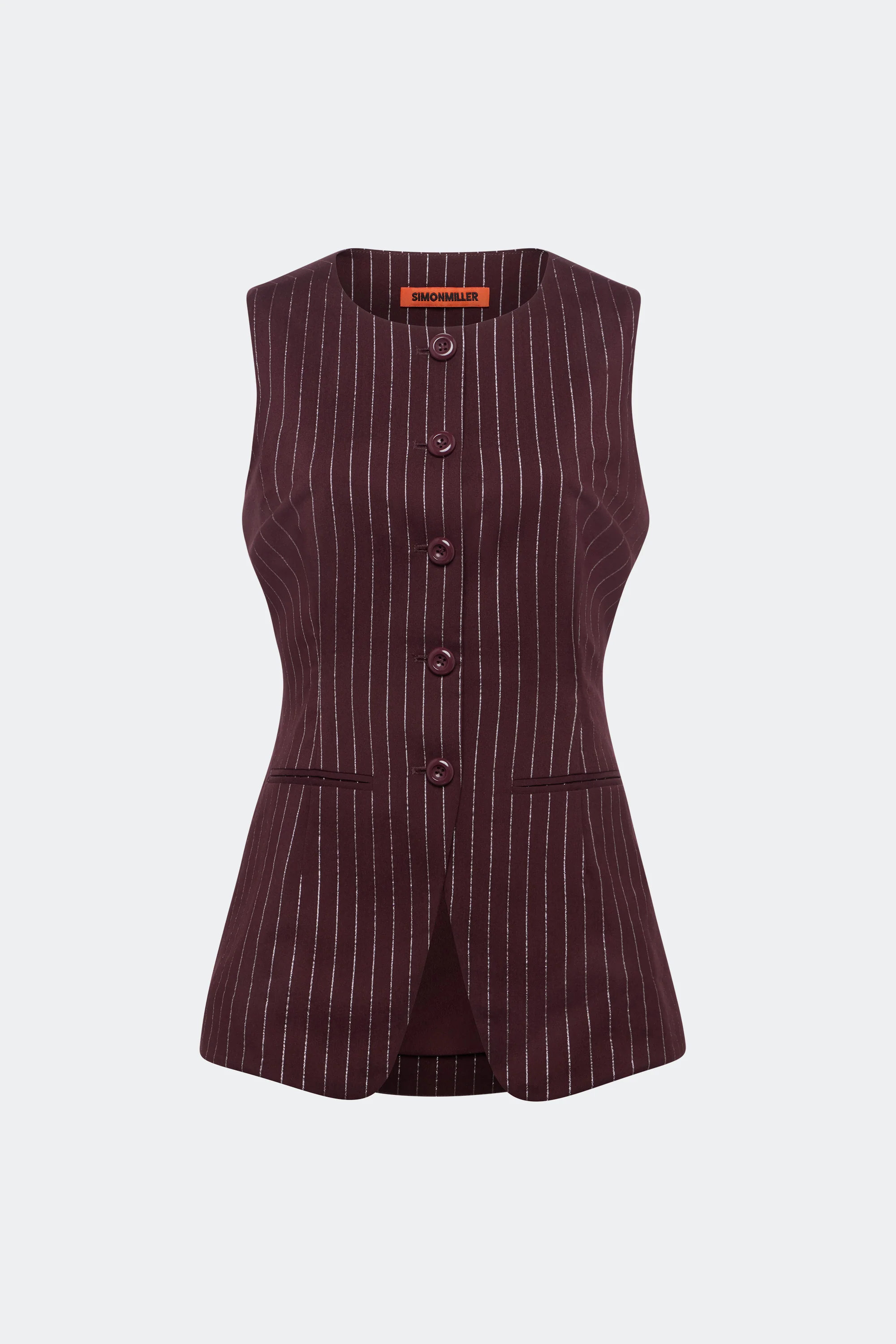 Del Mar Vest In Bordeaux Metallic Pinstripe