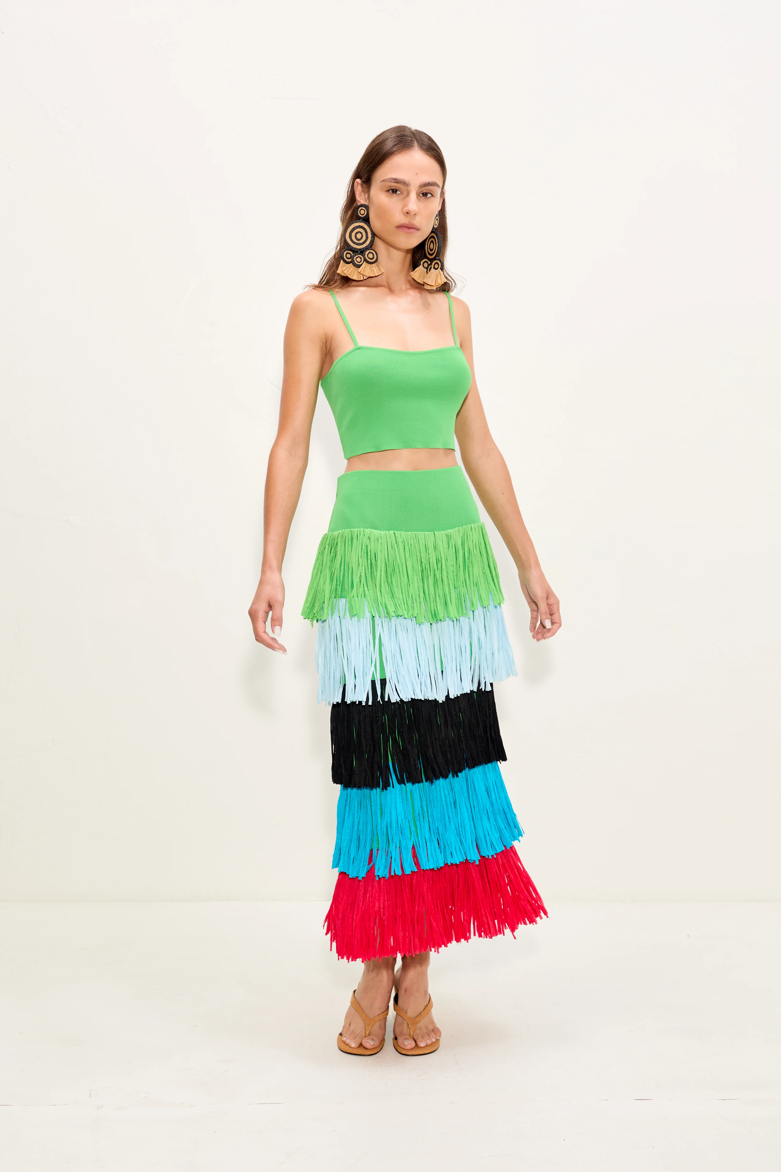 Dio Fringe Knit Skirt In Grass Green Multi - Image 3