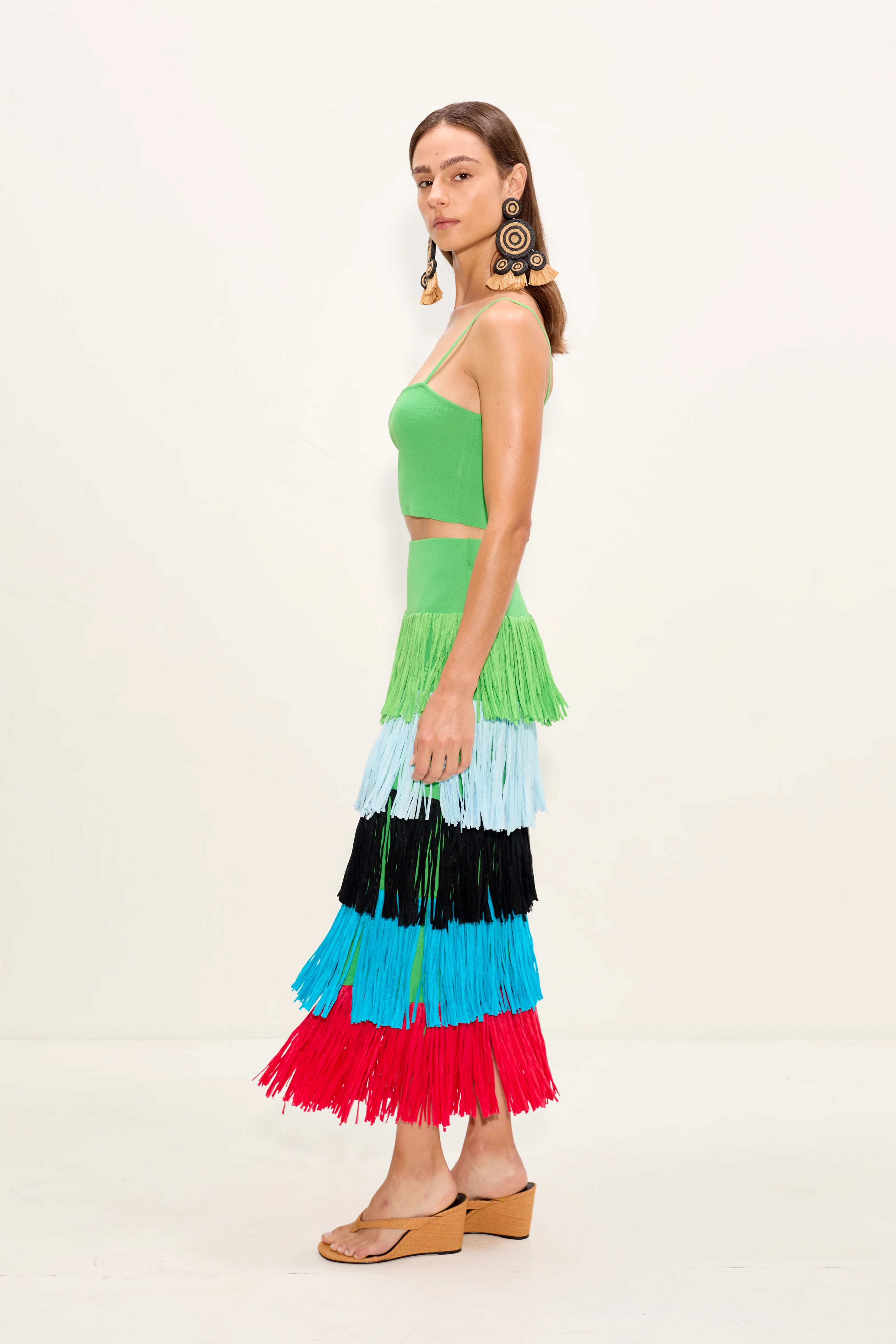 Dio Fringe Knit Skirt In Grass Green Multi - Image 4