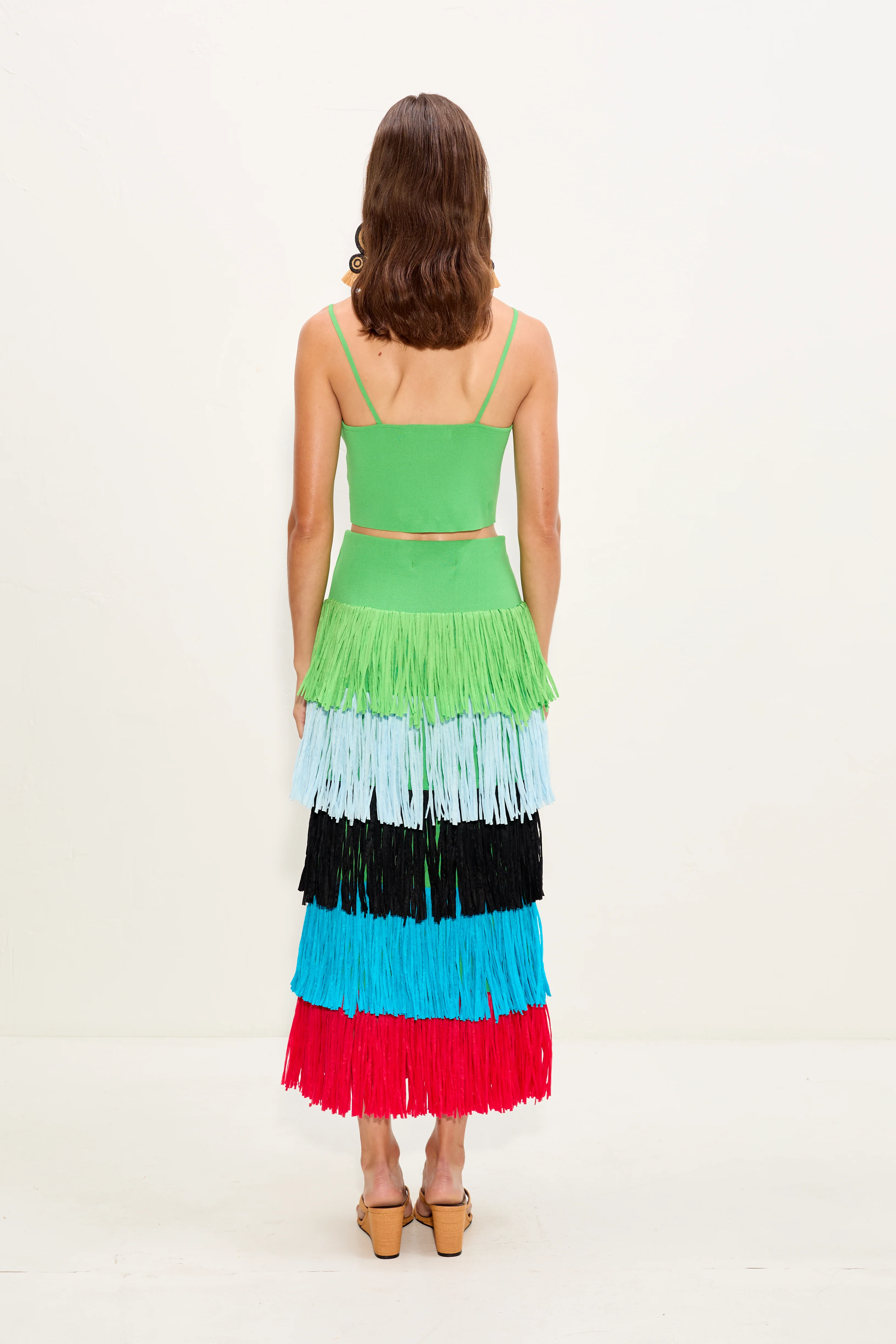 Dio Fringe Knit Skirt In Grass Green Multi - Image 6
