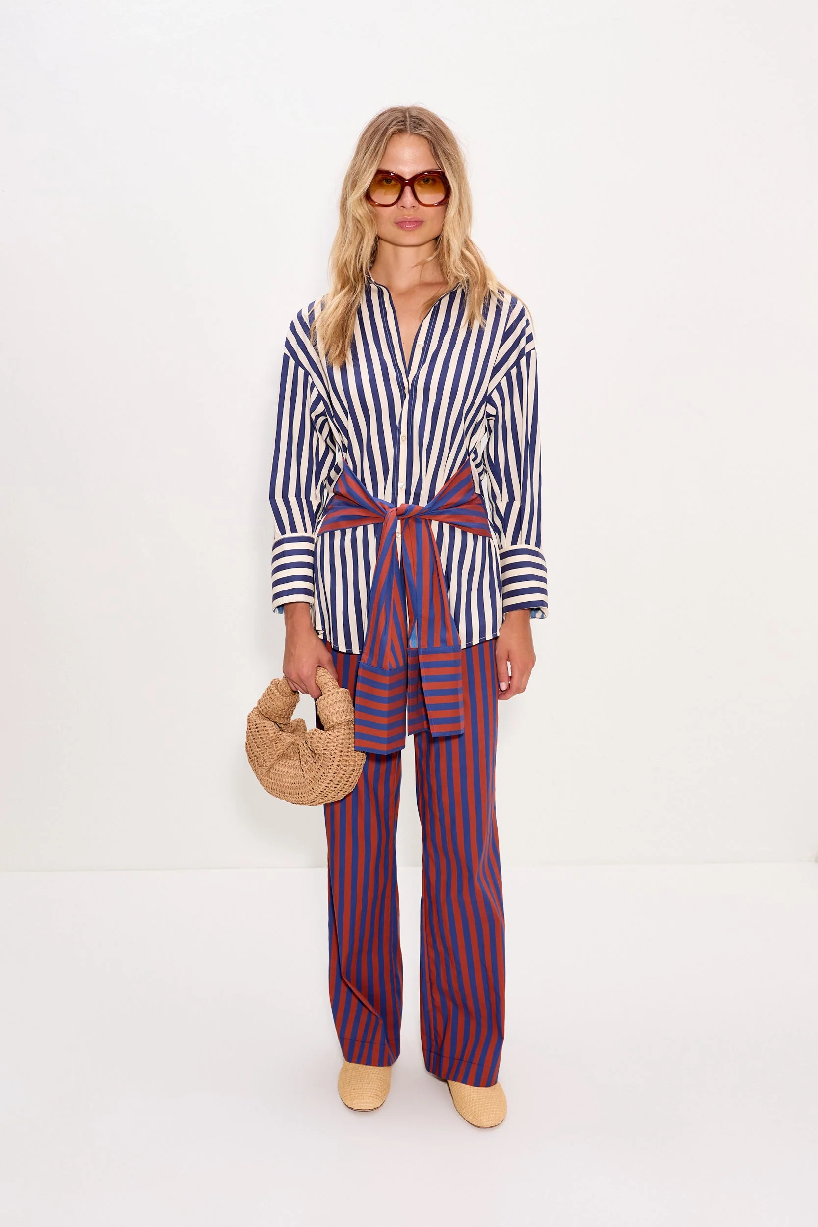 Inna Poplin Top In Navy Stripe Multi - Image 2