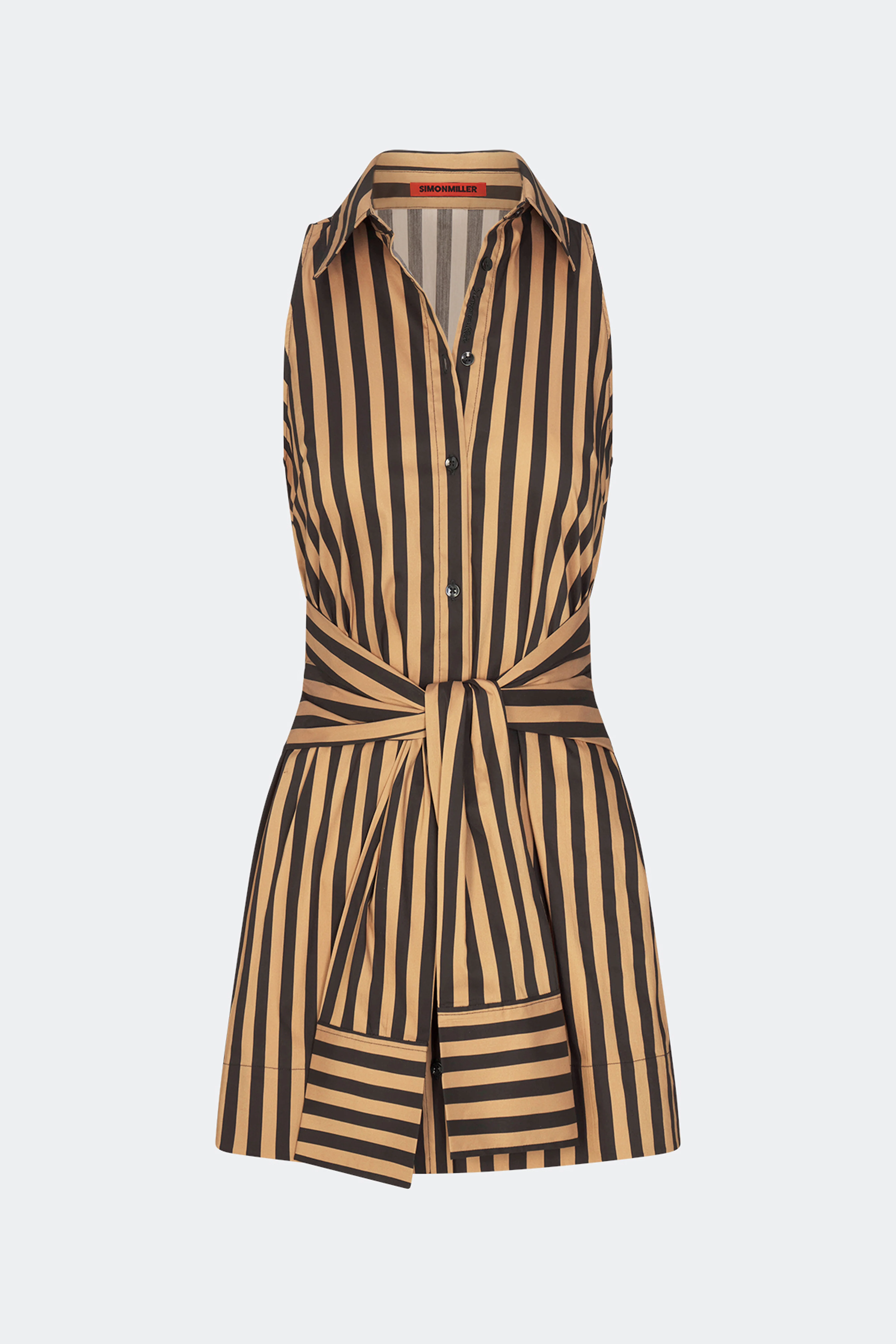 Inna Sleeveless Poplin Mini Dress In Black/Tan Stripe - Image 2