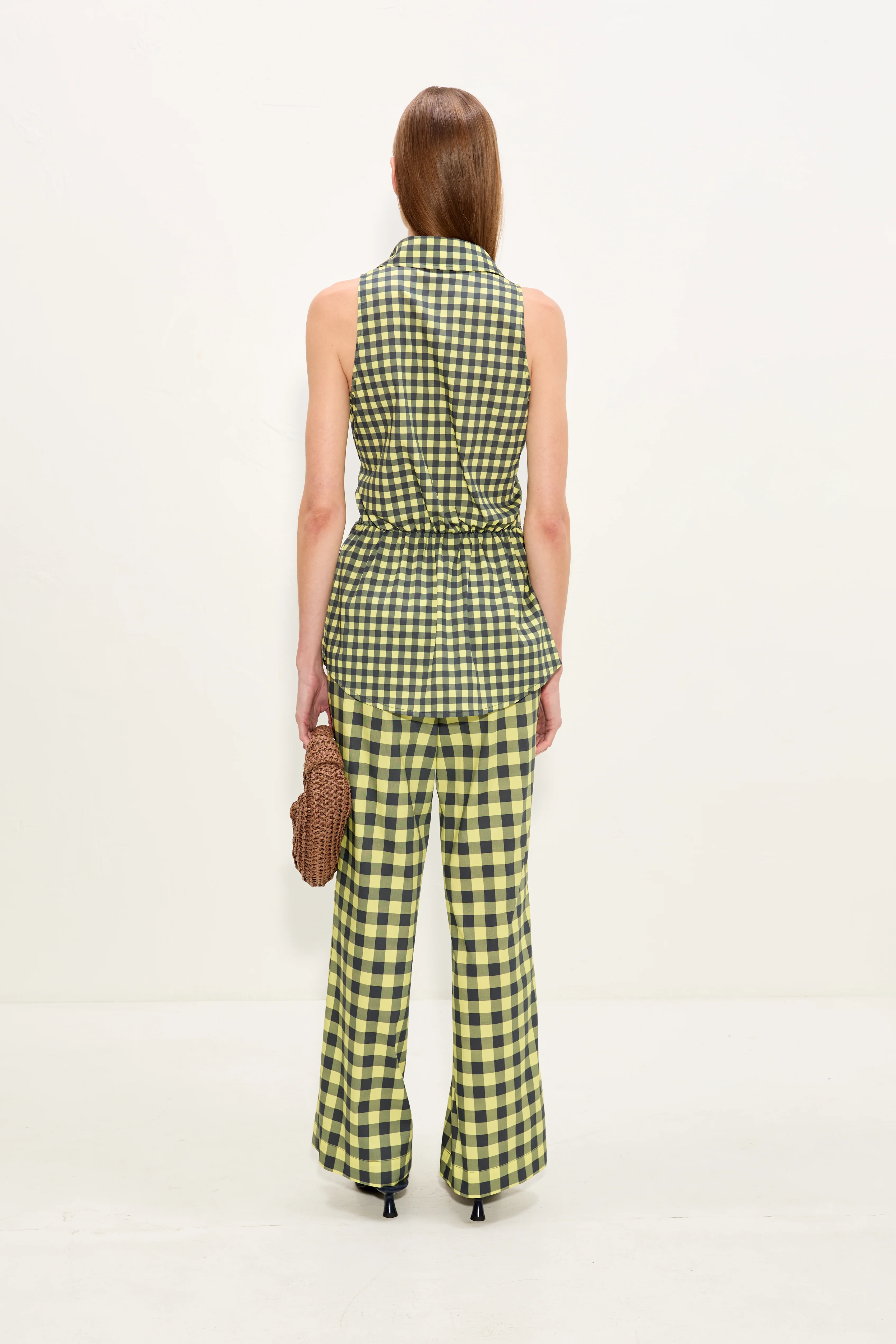 Inna Sleeveless Poplin Top In Peridot/Ebony Gingham - Image 4