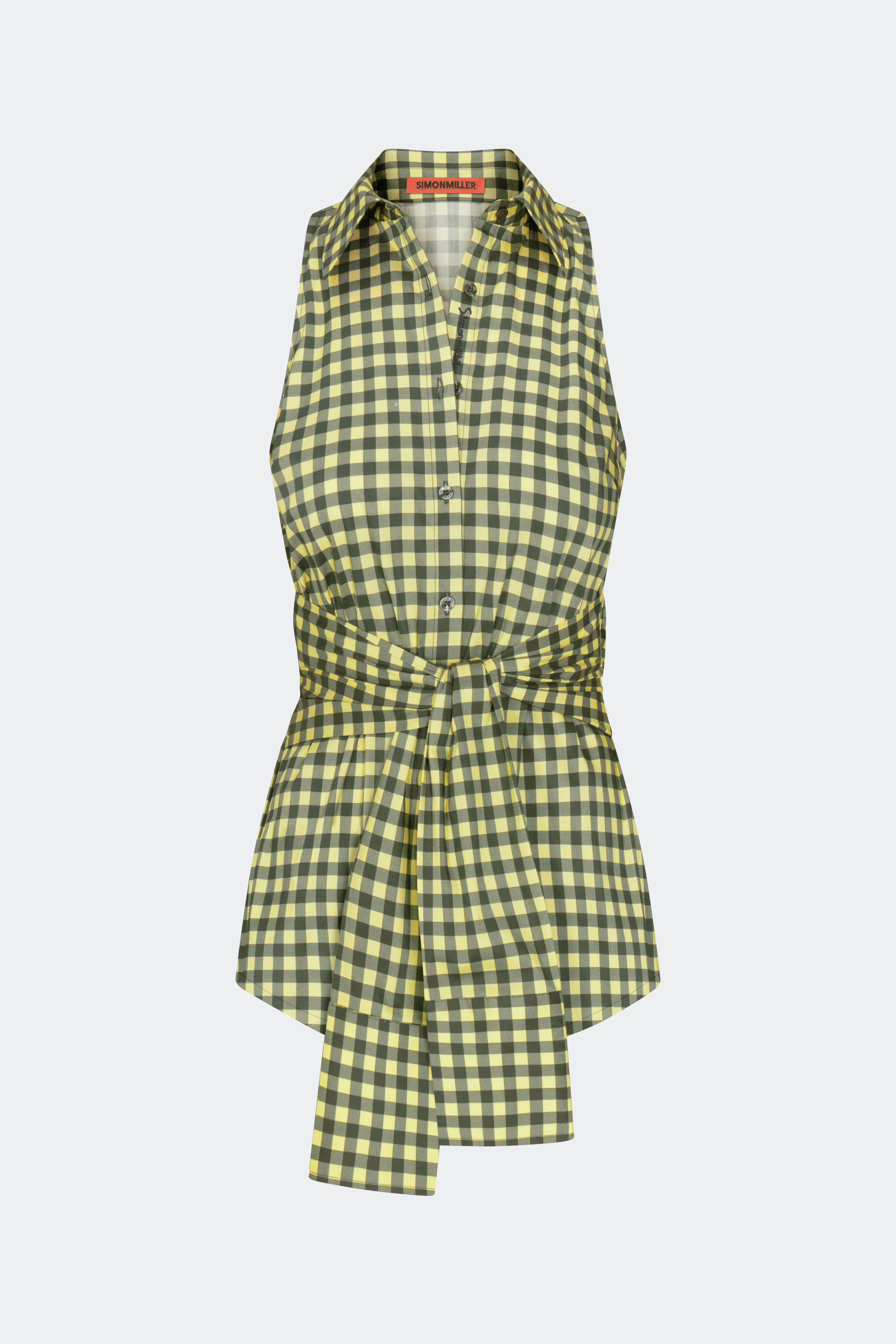 Inna Sleeveless Poplin Top In Peridot/Ebony Gingham - Image 5