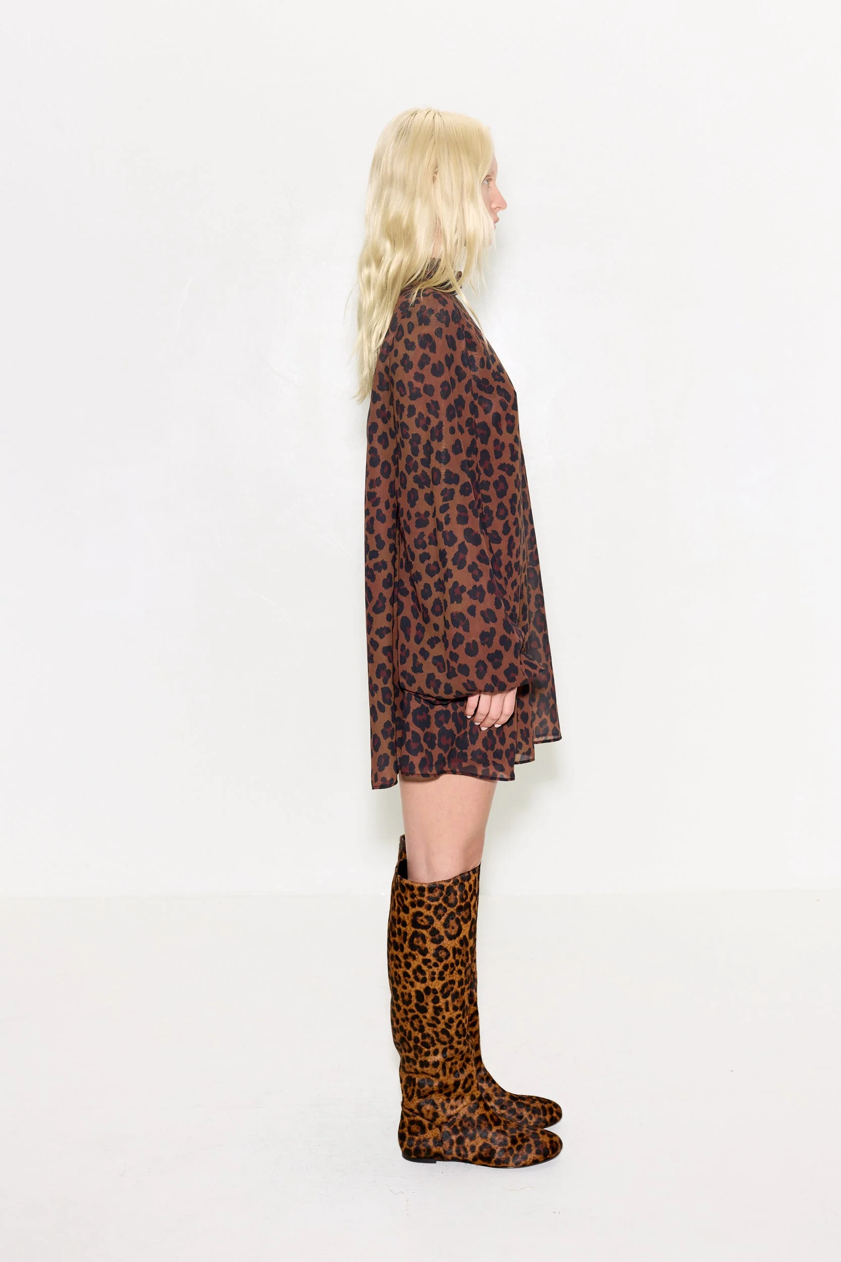 Joplin Chiffon Mini Dress In Choco Brown Leopard - Image 4