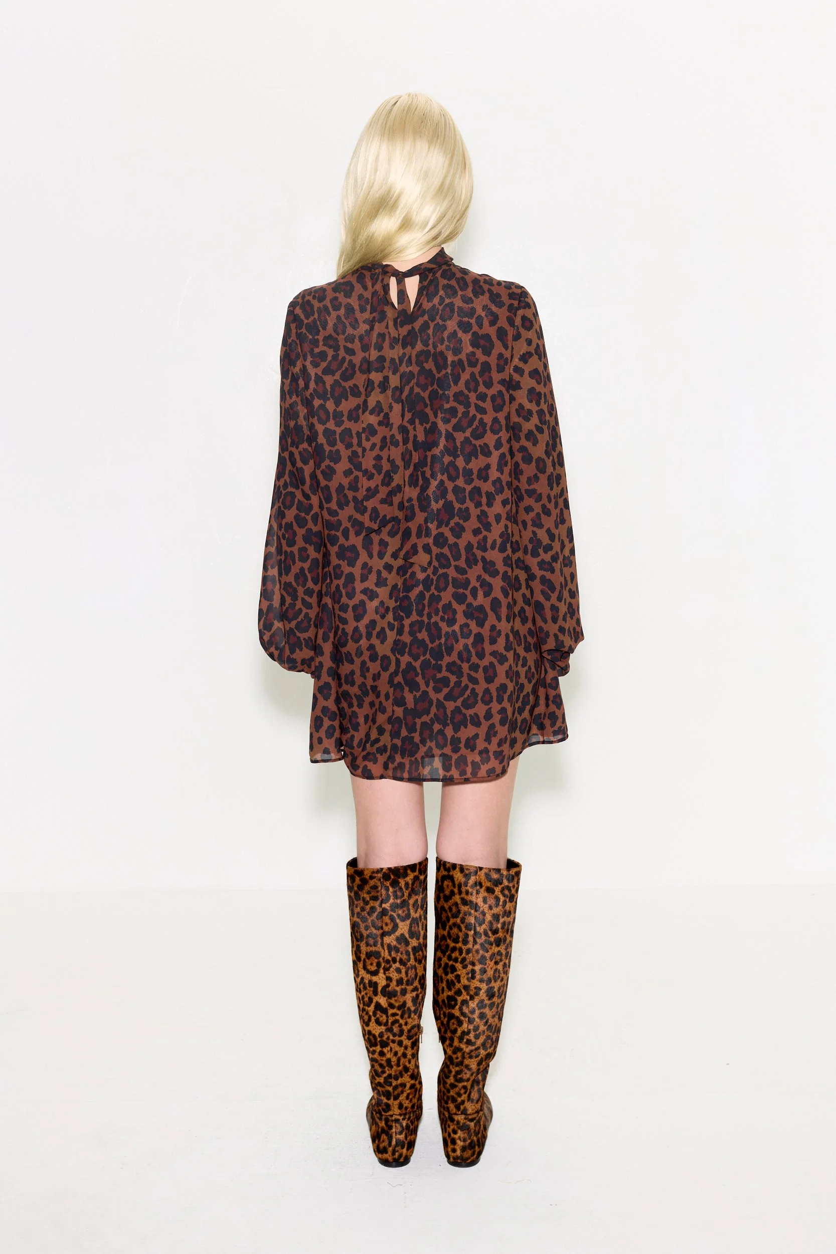 Joplin Chiffon Mini Dress In Choco Brown Leopard - Image 5