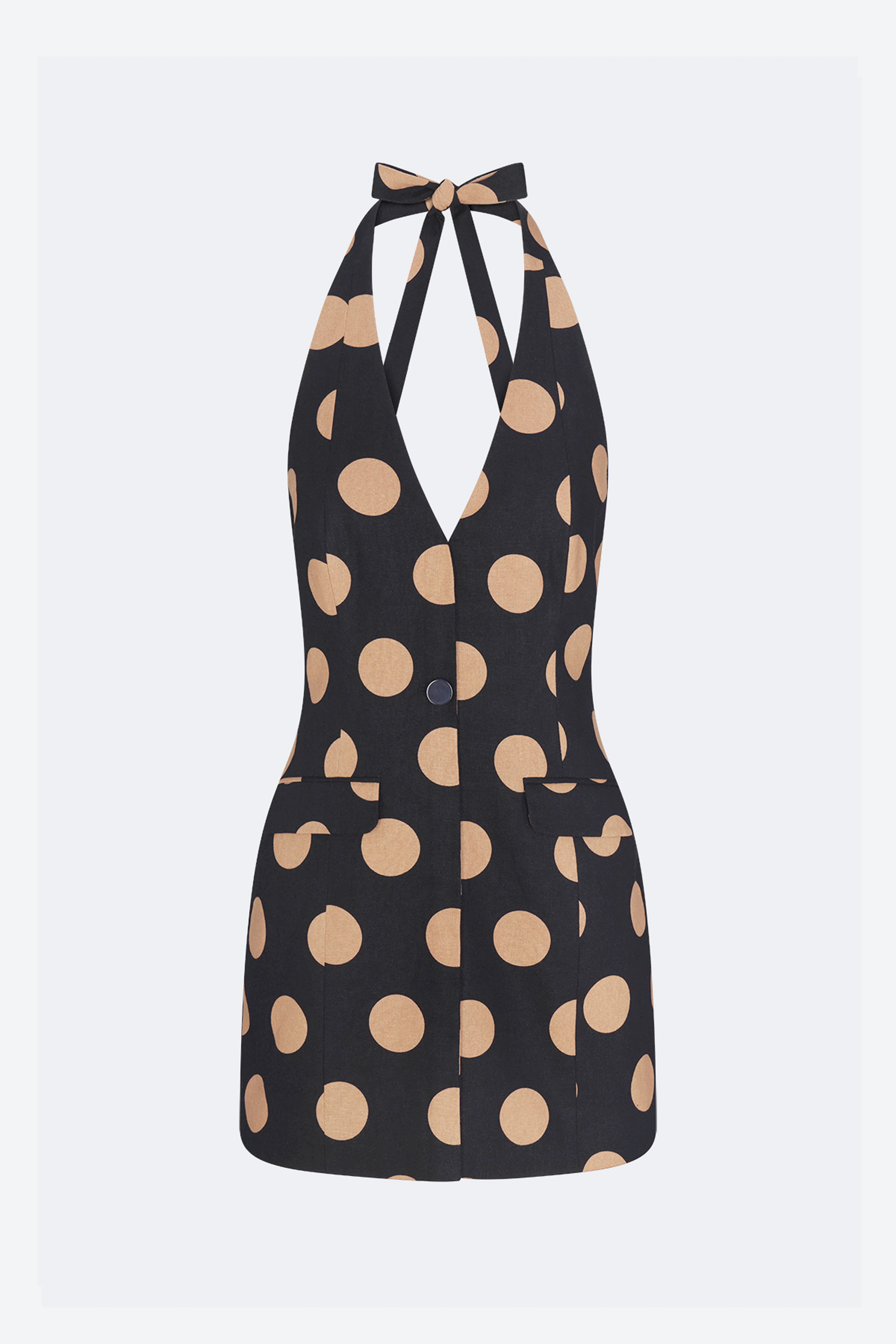 Kirra Linen Mini Dress In Black/Tan Polka Dot - Image 2