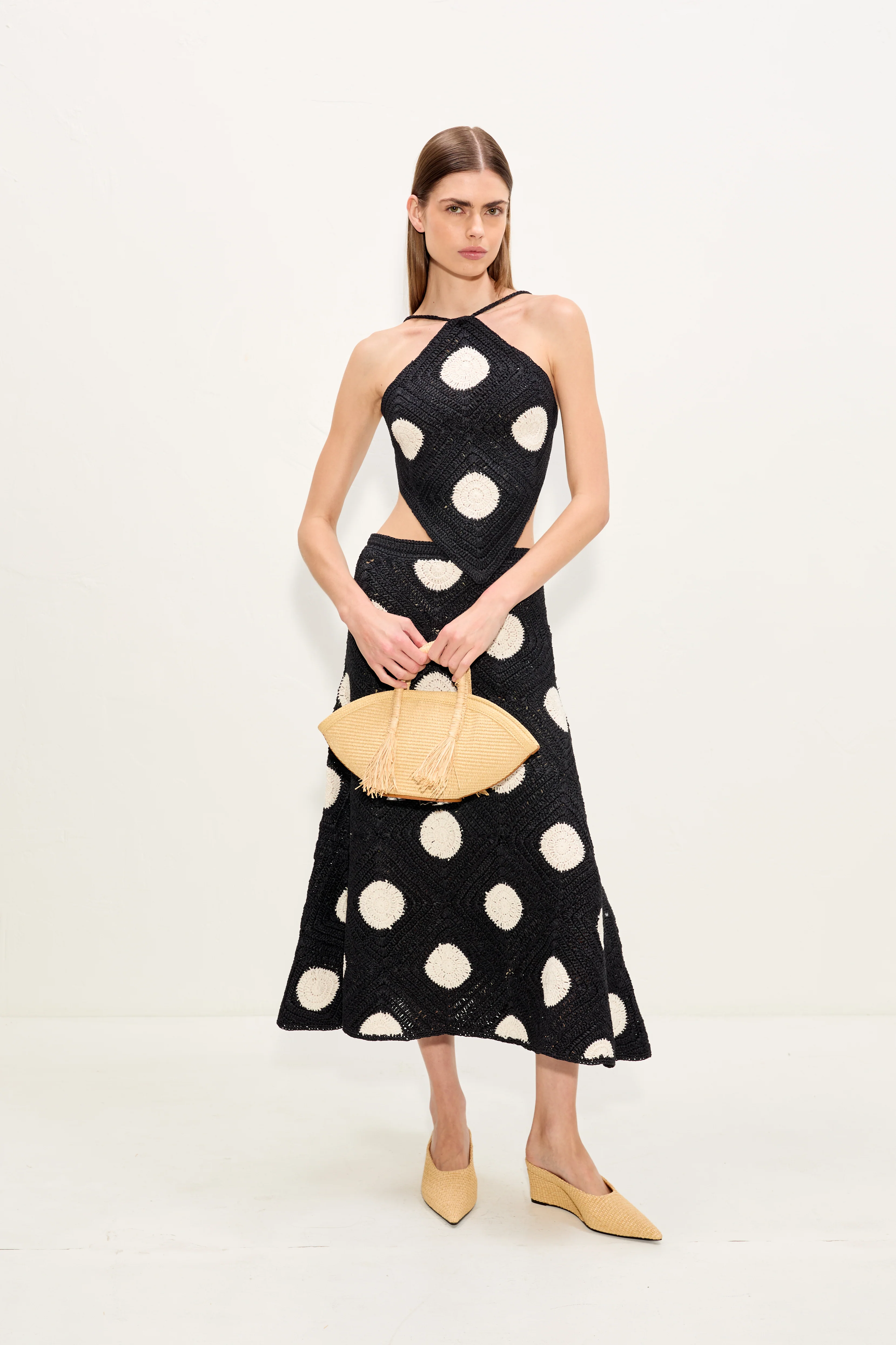 Kit Crochet Top In Black/Macadamia Polka Dot - Image 3