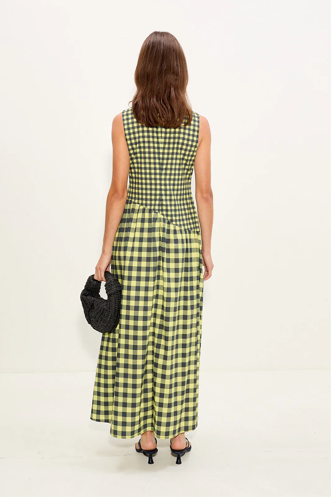 Laurel Poplin Midi Dress In Peridot/Ebony Gingham - Image 3