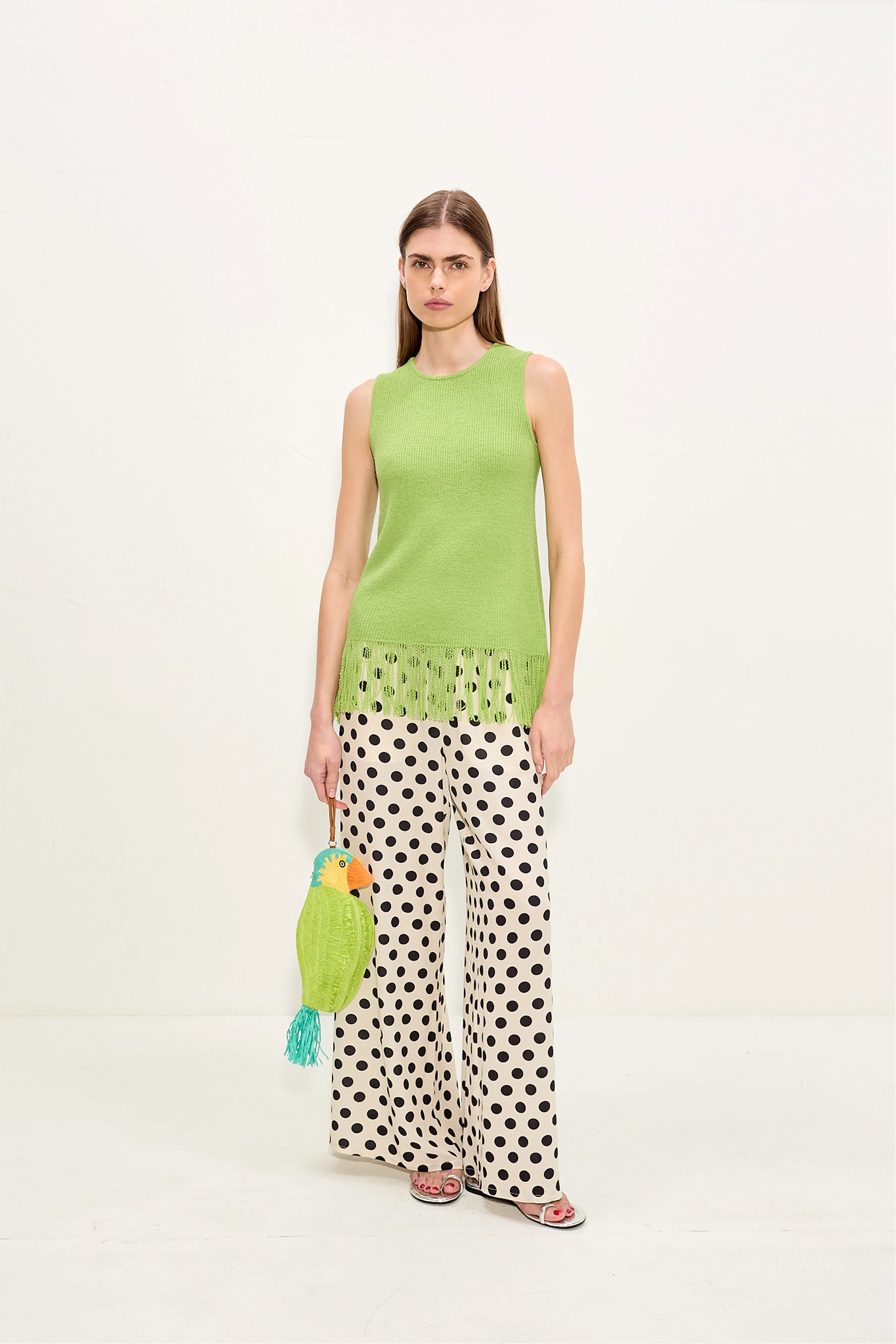 Nella Crepe Wide Leg Pant In Macadamia/Black Polka Dot