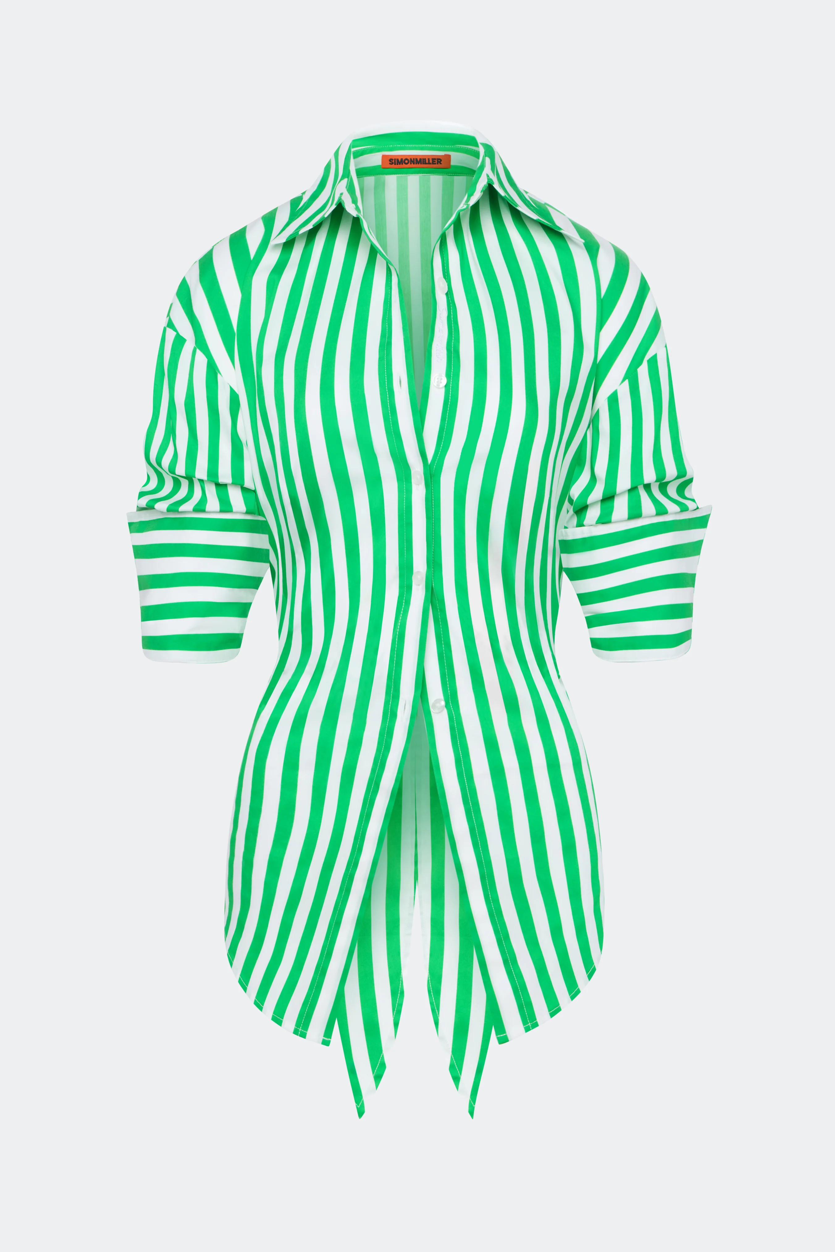 Loch Poplin Button Up In Grass Green/Macadamia - Image 2