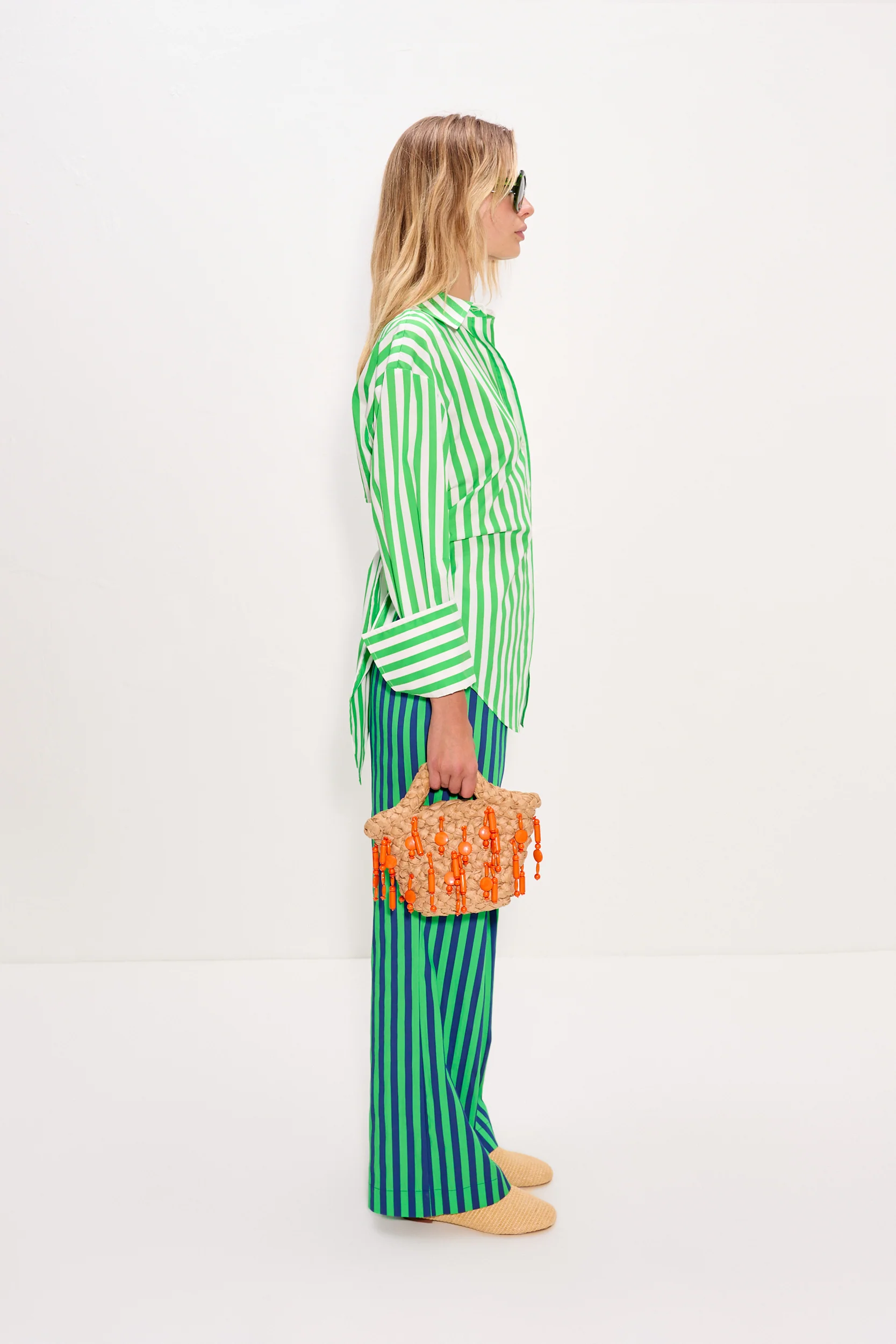 Loch Poplin Button Up In Grass Green/Macadamia - Image 4