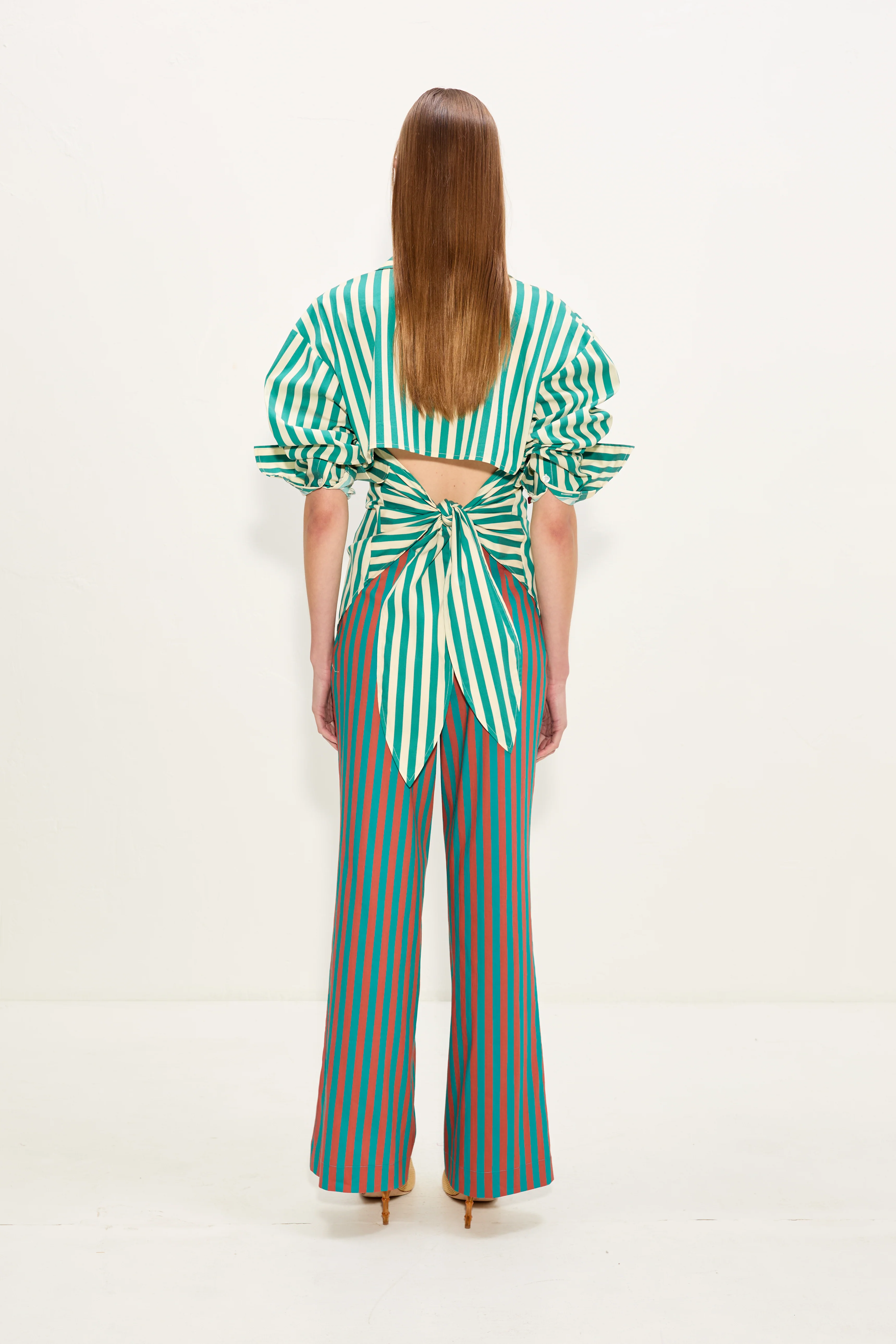 Loch Poplin Button Up In Teal/Cream Stripe
