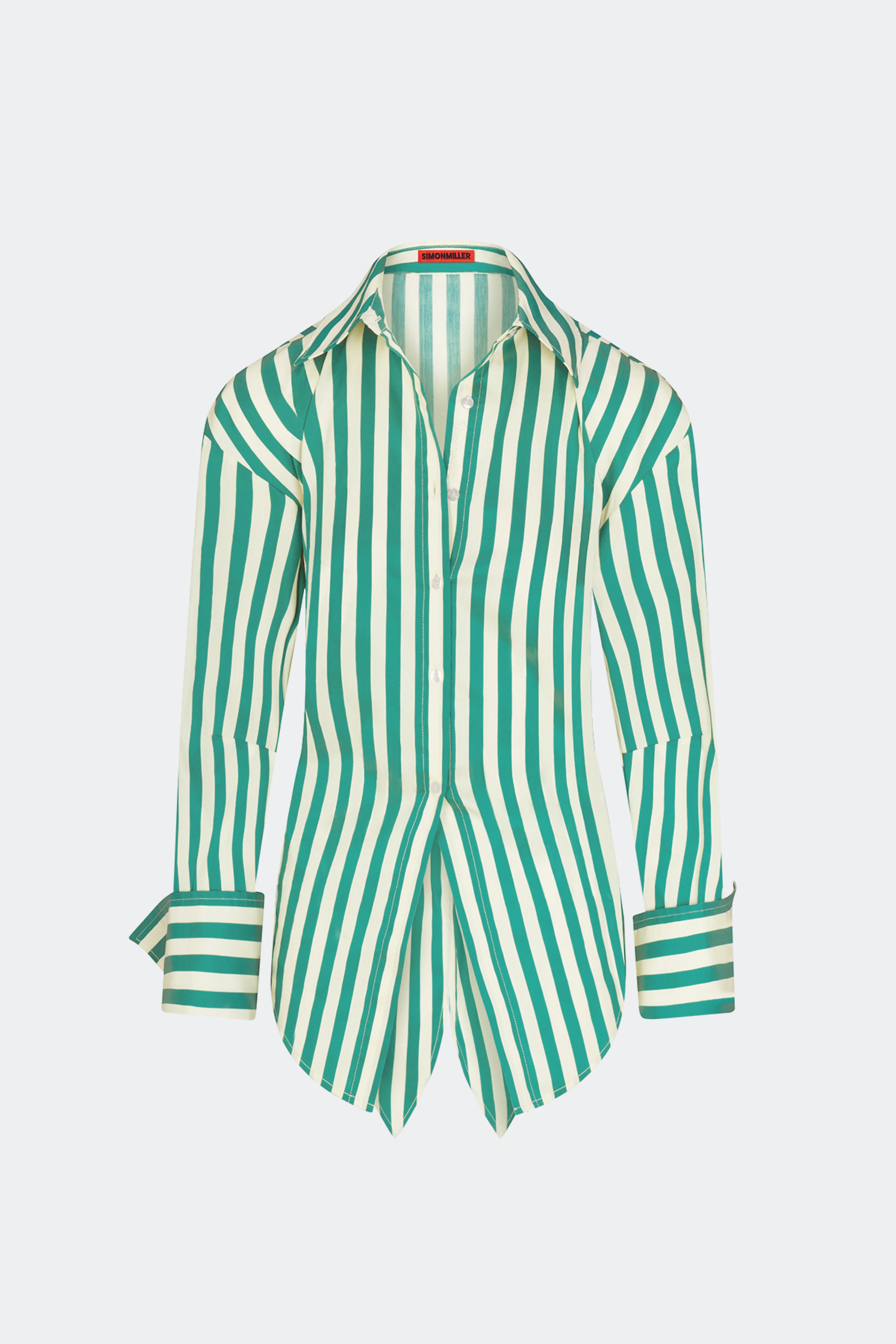 Loch Poplin Button Up In Teal/Cream Stripe - Image 2