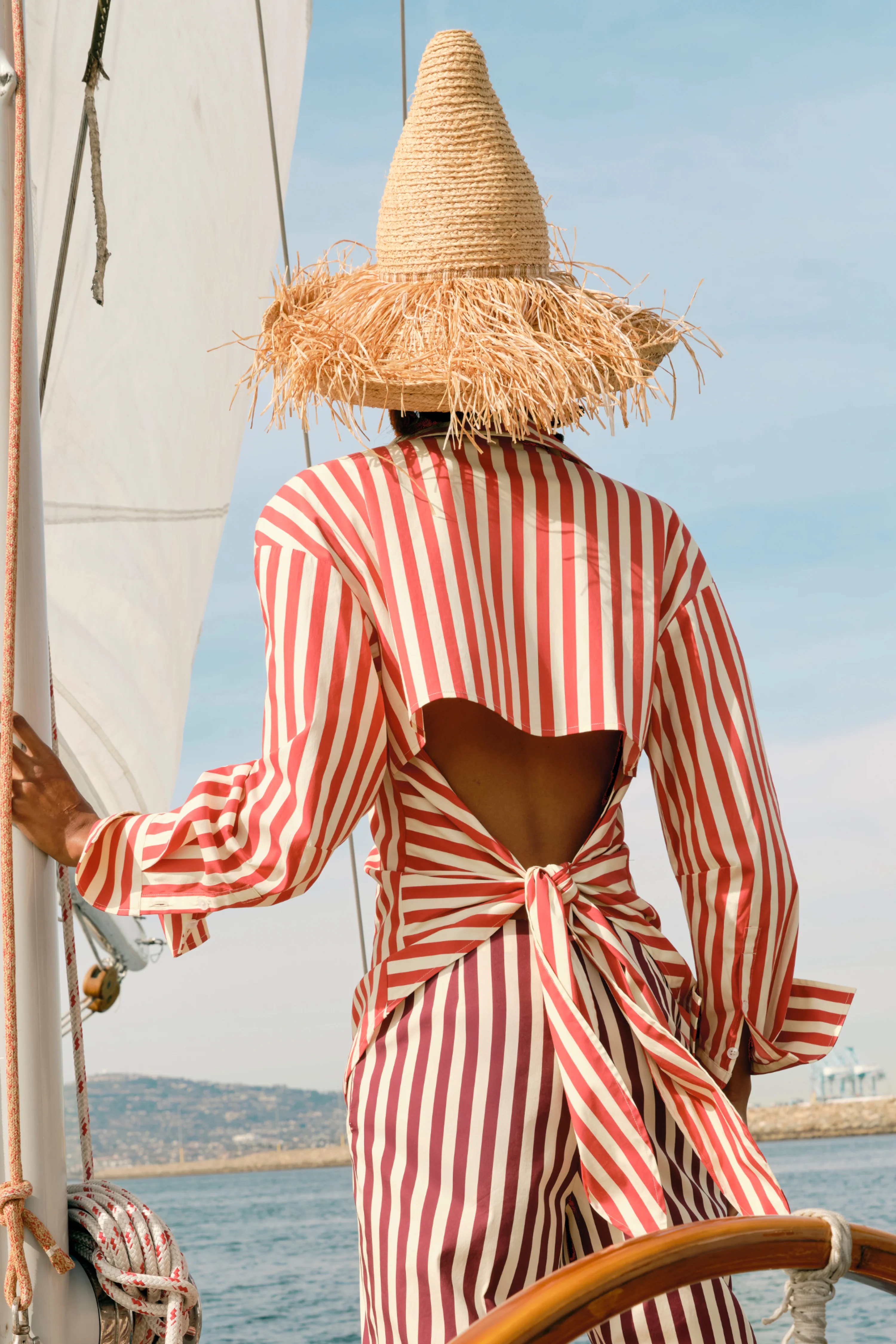 Loch Poplin Button Up in Venetian Red Stripe - Image 2