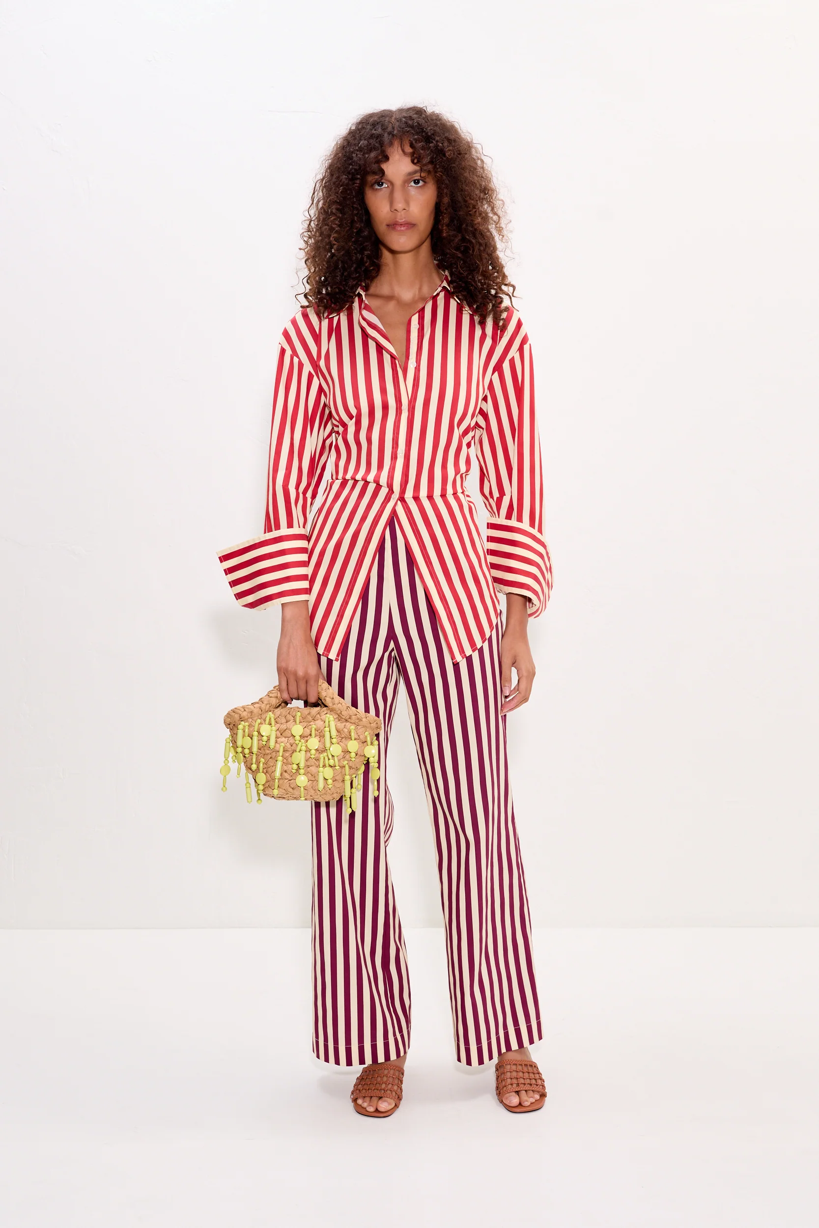 Loch Poplin Button Up in Venetian Red Stripe - Image 4