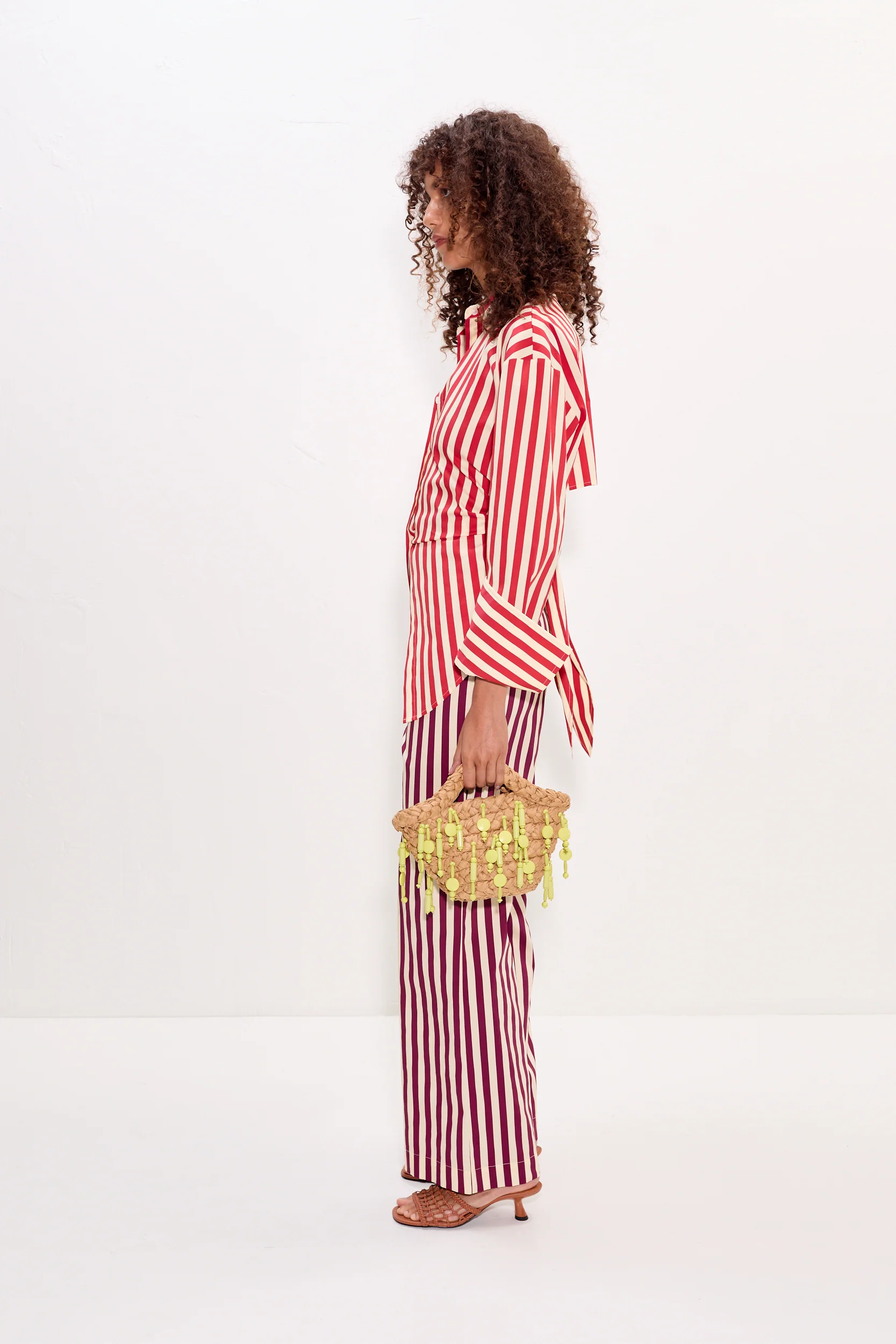 Loch Poplin Button Up in Venetian Red Stripe - Image 5