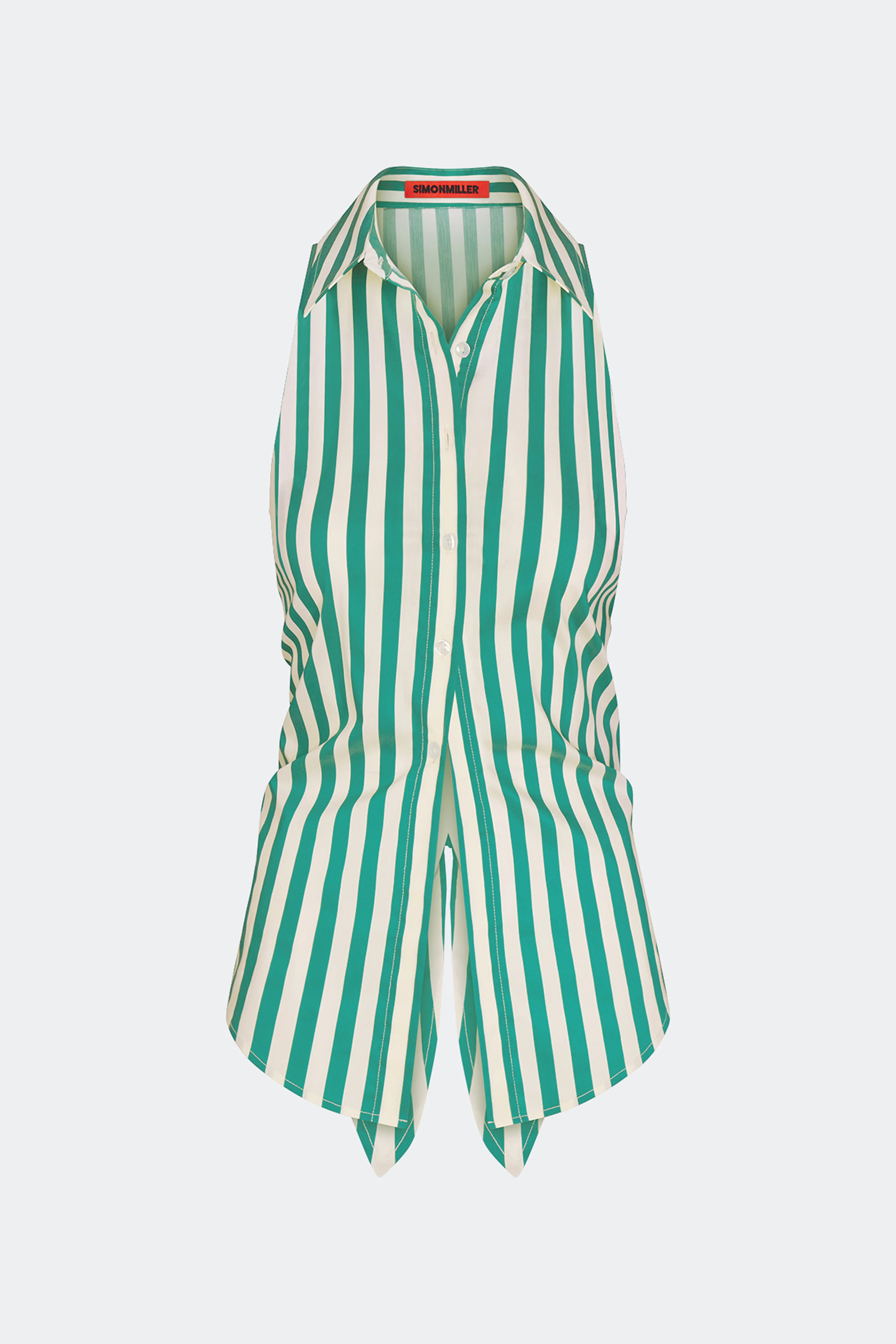 Loch Sleeveless Poplin Button Up In Teal/Cream Stripe - Image 3