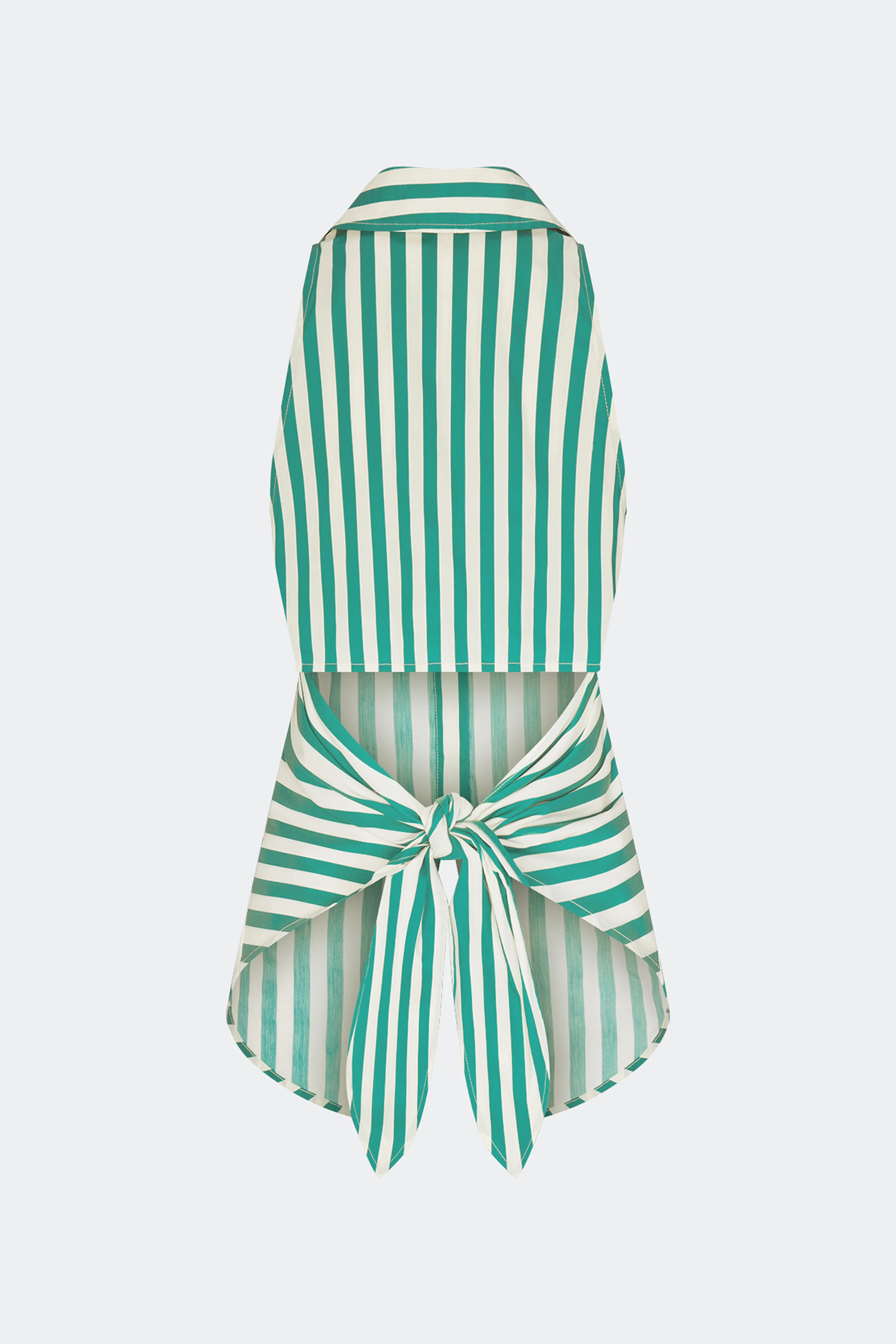 Loch Sleeveless Poplin Button Up In Teal/Cream Stripe - Image 4