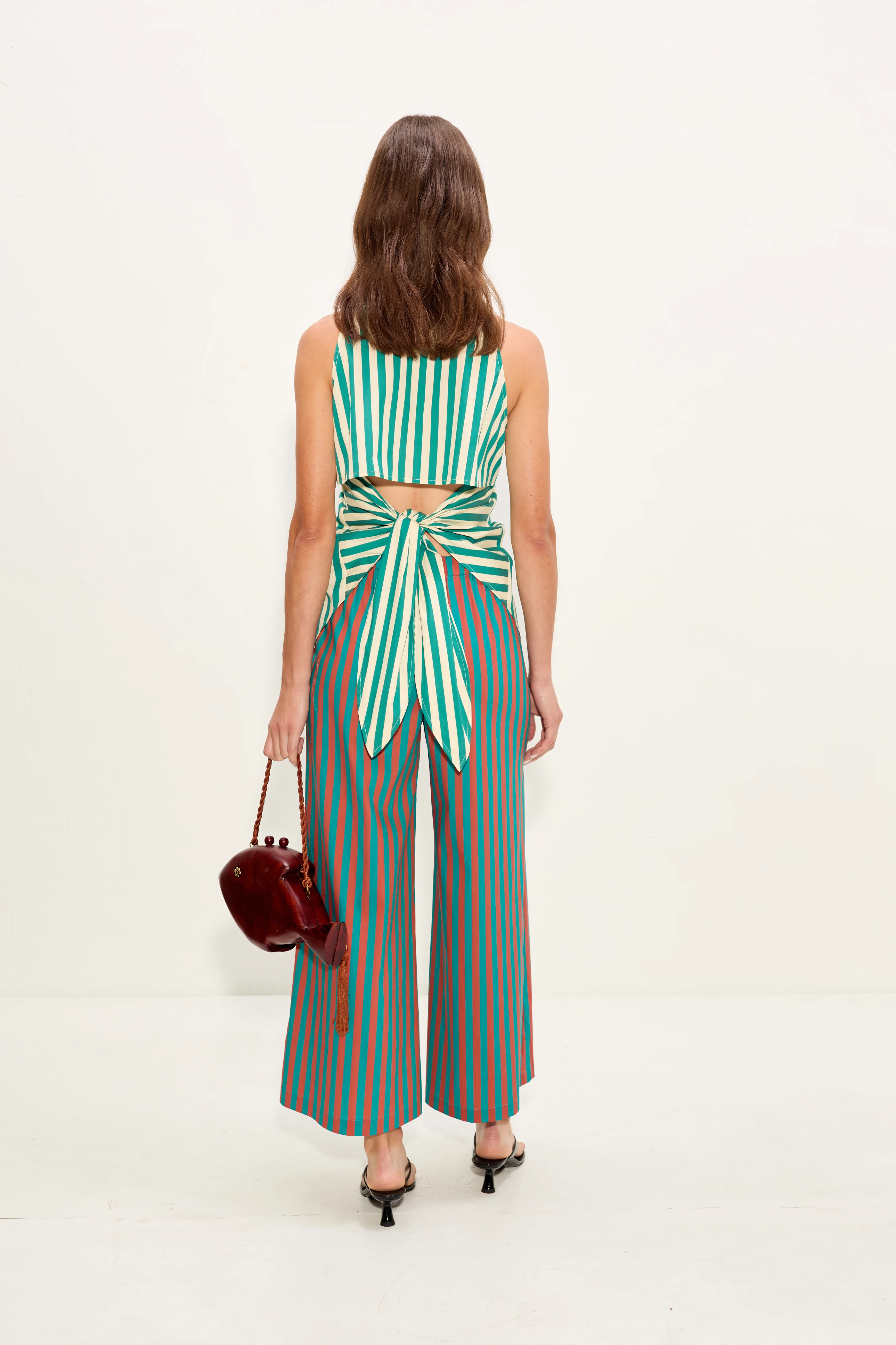 Loch Sleeveless Poplin Button Up In Teal/Cream Stripe - Image 6