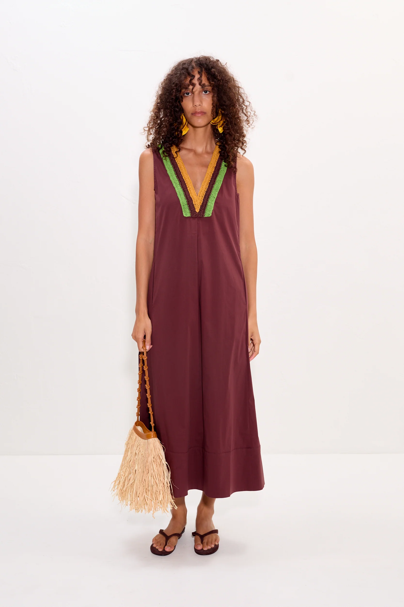 Mar Crochet Poplin Dress in Choco Brown