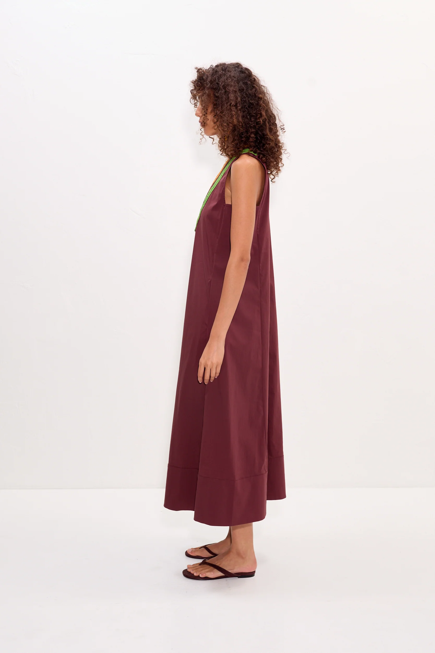 Mar Crochet Poplin Dress in Choco Brown - Image 2