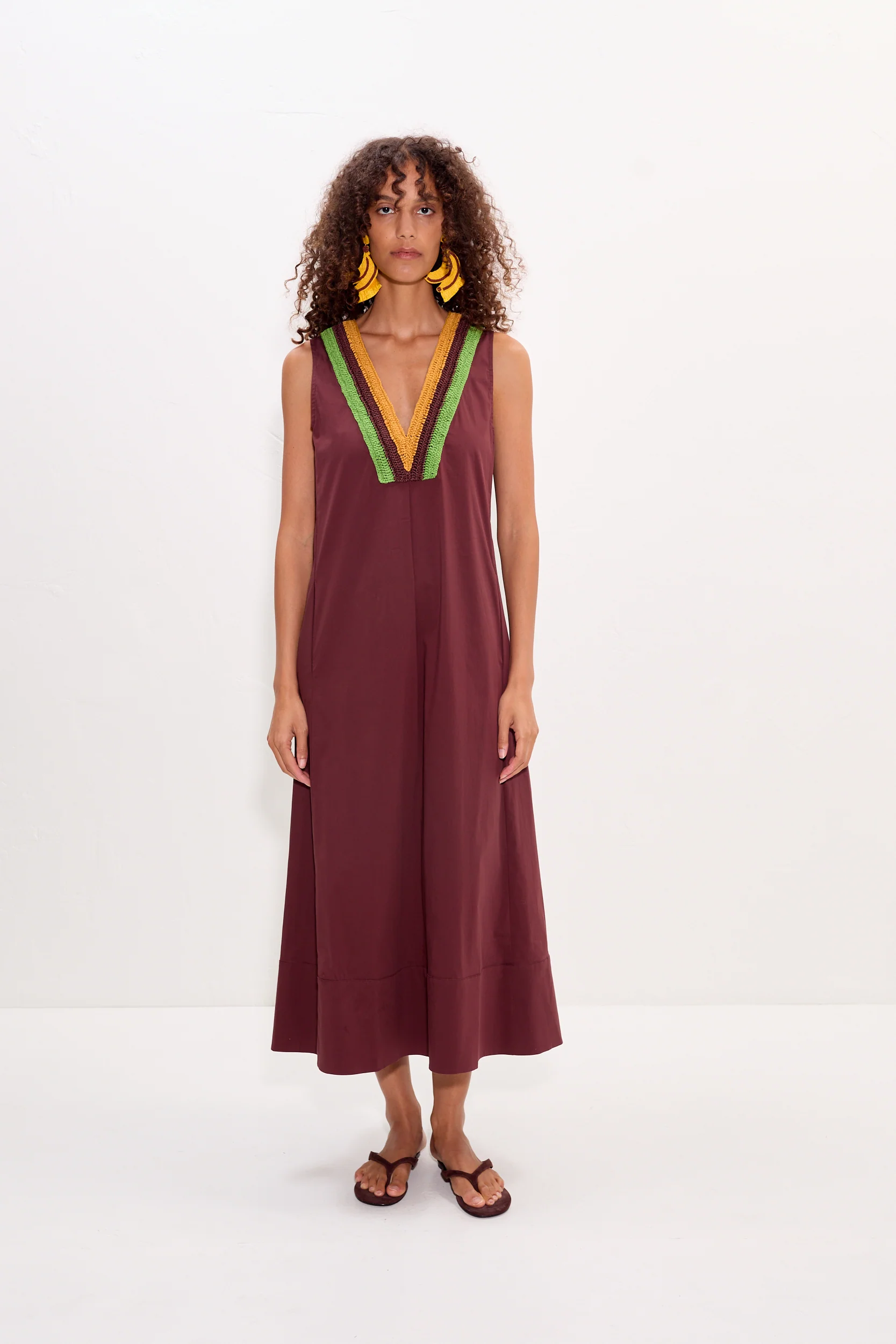 Mar Crochet Poplin Dress in Choco Brown - Image 4